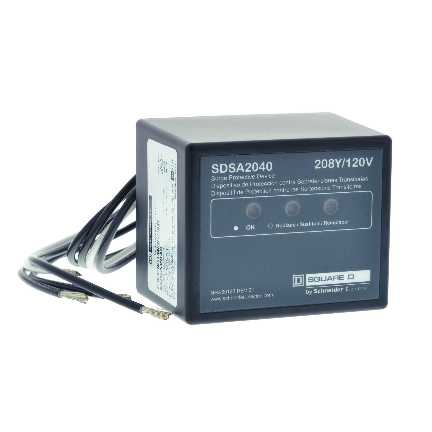 SDSA2040 SDSA Surge Protective Device, Electrical Ratings: 40 A, 208Y/120 V AC, 3 Poles, 200 kA Short Circuit, 3 Phase