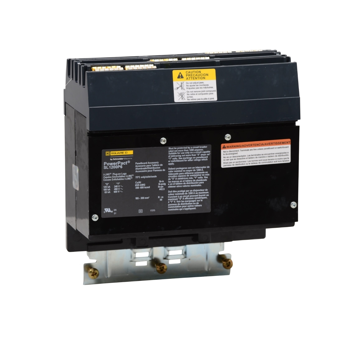 SL1200P6 I-Line Sub-Feed Lug Kit, For Use With PowerPact M, P, R-Frame, Compact NS630B to NS3200 1200 A 3-Pole 350 to 600 kcmil Circuit Breaker