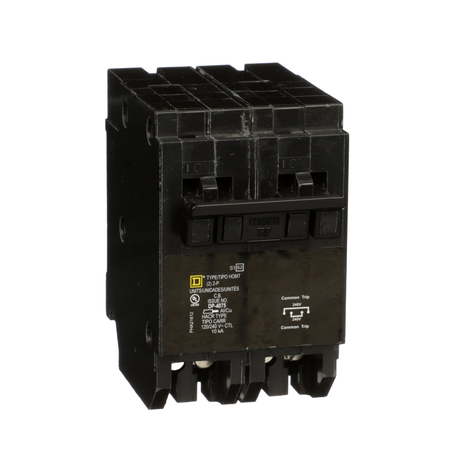 HOMT230250 Homeline Quad tandem circuit breaker, Homeline, 1 x 2 pole at 30A, 1 x 2 pole at 50A, 120/240VAC, 10kA AIR, plug in, UL