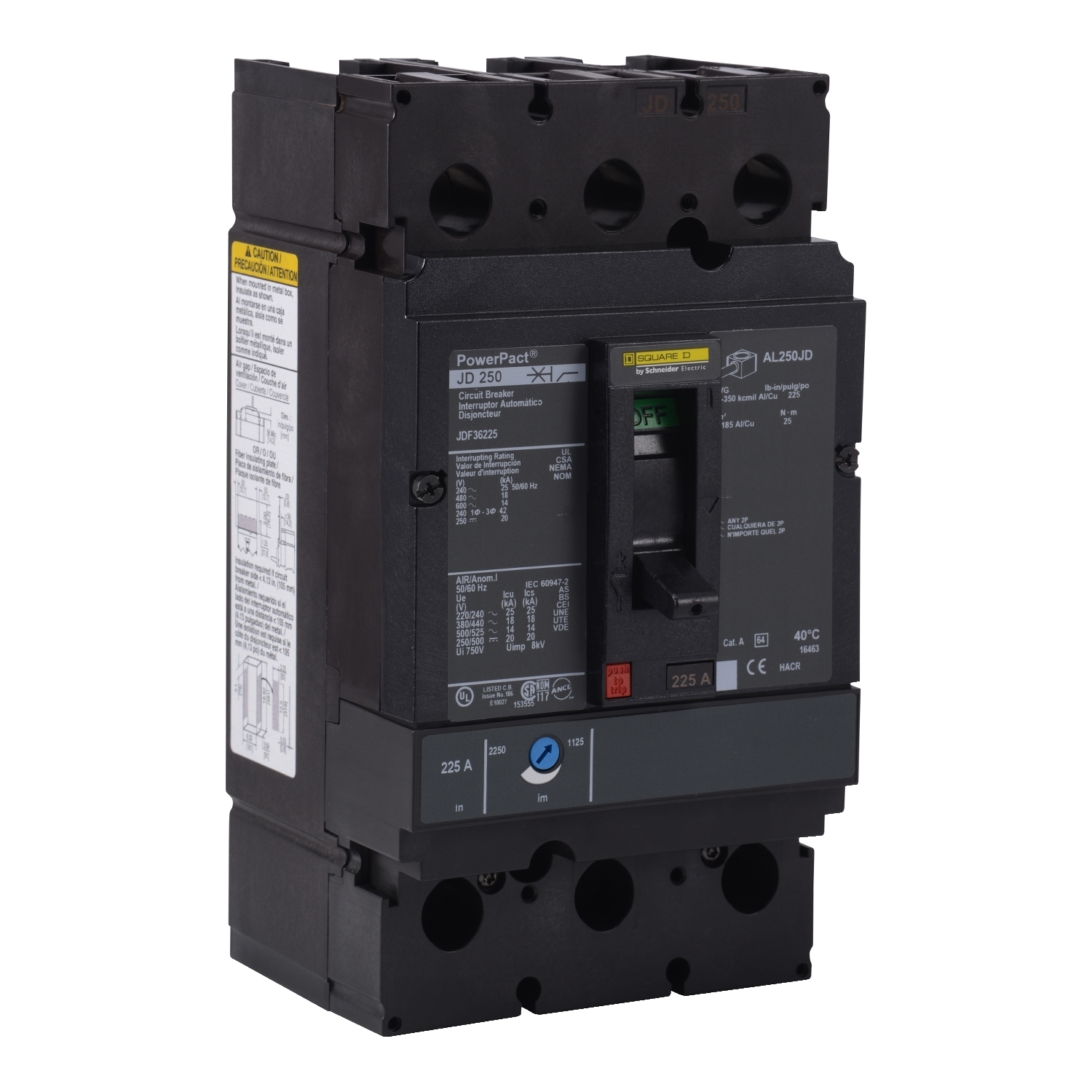 JDF36200 Molded Case Circuit Breaker, 600 V AC, 200 A, 14 kA Interrupt, 3 Poles, Thermal Magnetic Trip