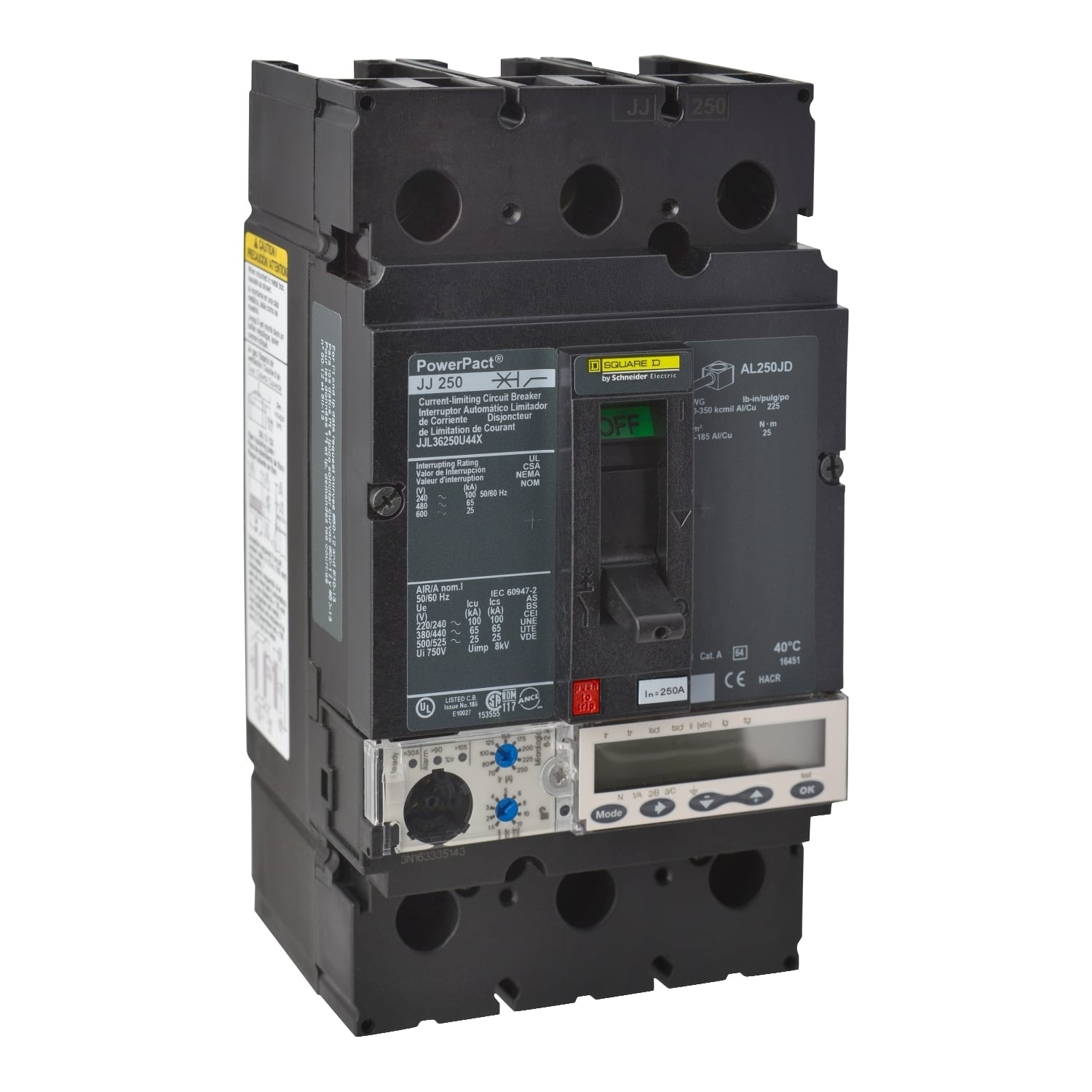 JJL36250U44X Molded Case Circuit Breaker, 250 Amp, 3 Pole, 600V