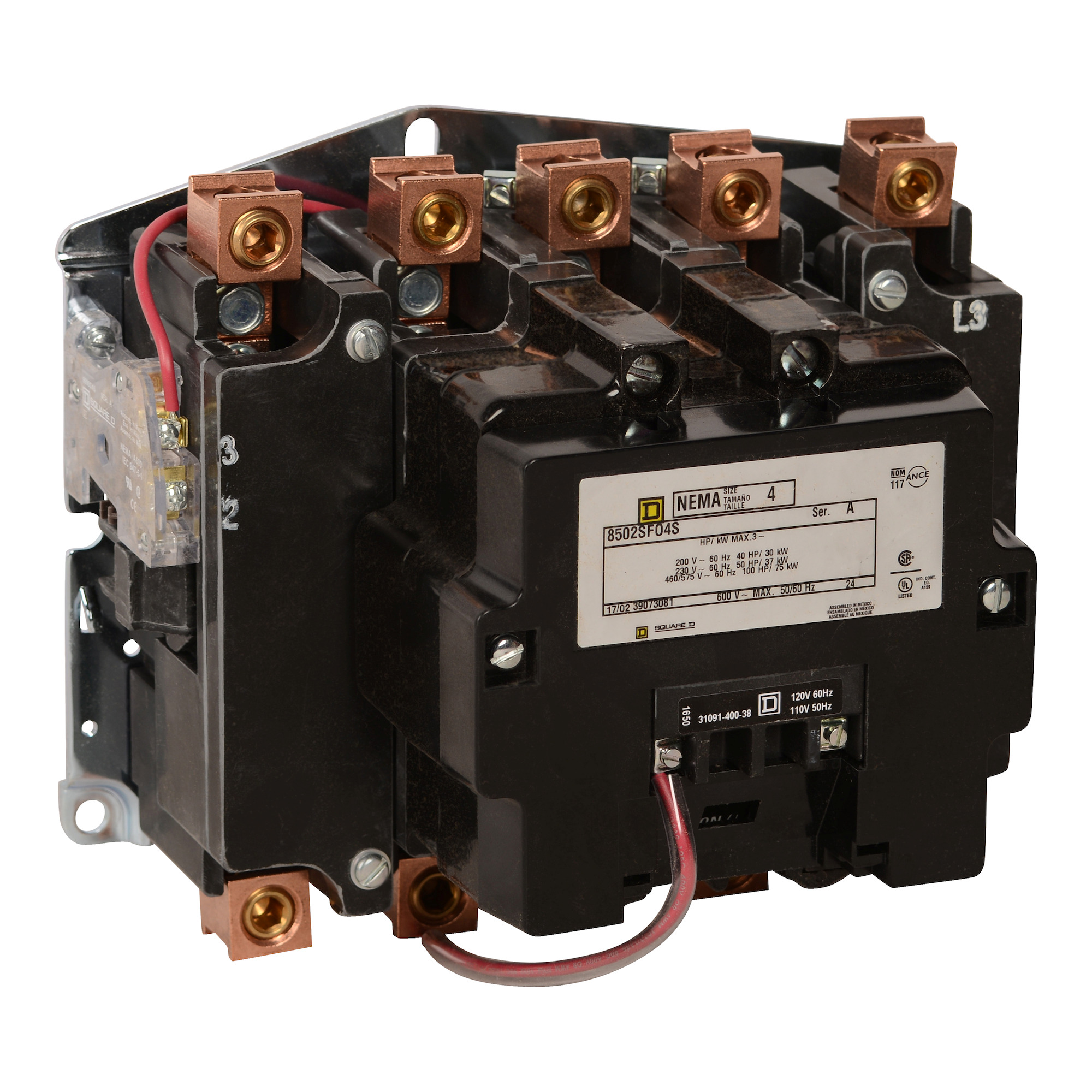 8502SFO4V02S 3-Phase Type S Non-Reversing NEMA Contactor, 110/120 V AC V Coil, 5 Poles