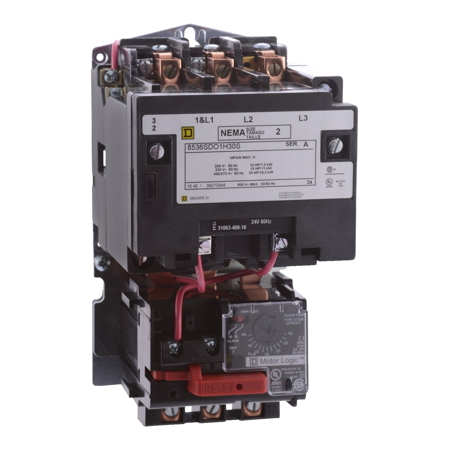 8536SDO1V08H30 Type S Full Voltage Size 2 NEMA Motor Magnetic Starter, 208 VAC V Coil, Non-Reversing Action, 3 Poles, Open Enclosure