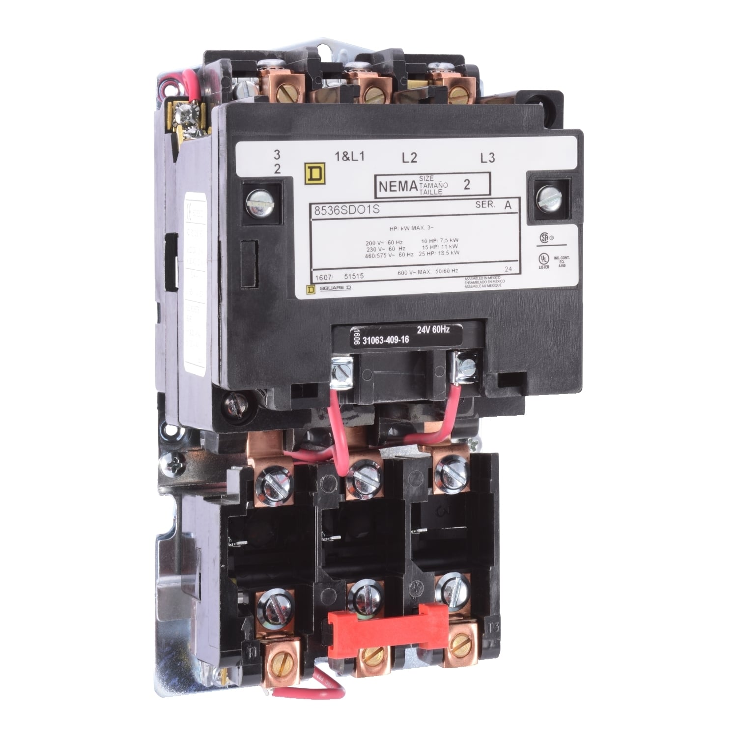 8536SDO6V08 Type S Full Voltage Size 2 NEMA Motor Magnetic Starter, 208 VAC V Coil, Non-Reversing Action, 2 Poles, Open Enclosure