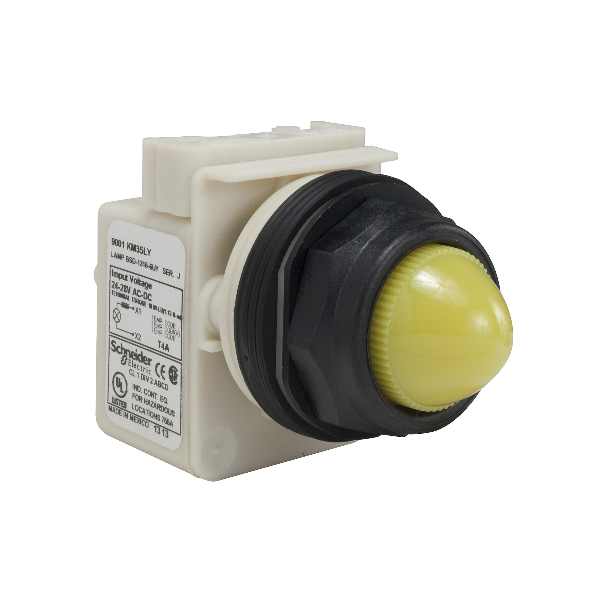 9001SKP35LYY9 Harmony Pilot Light, 24 V AC/28 V DC, 10 A, Domed Lens