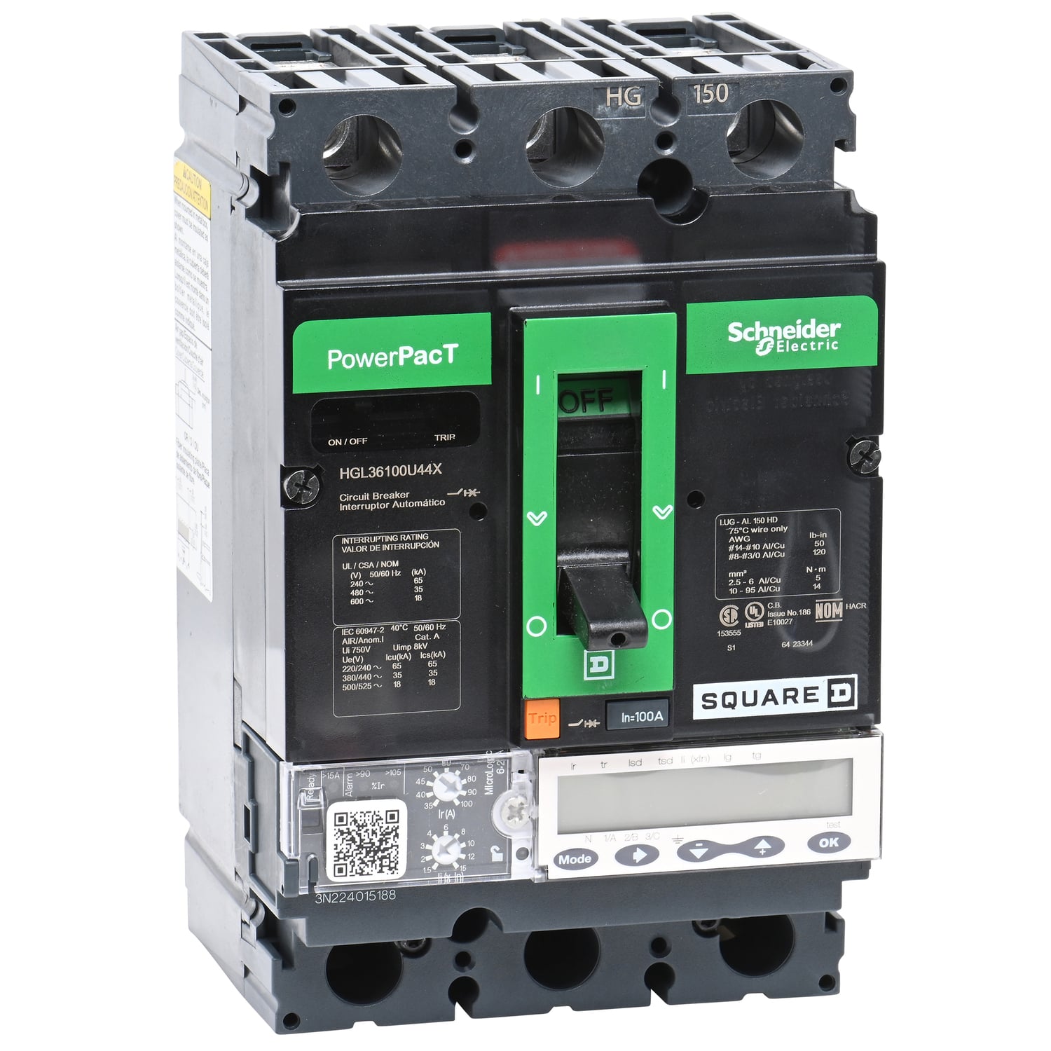 HGL36100U44X Molded Case Circuit Breaker, 100 Amp, 3 Pole, 600V