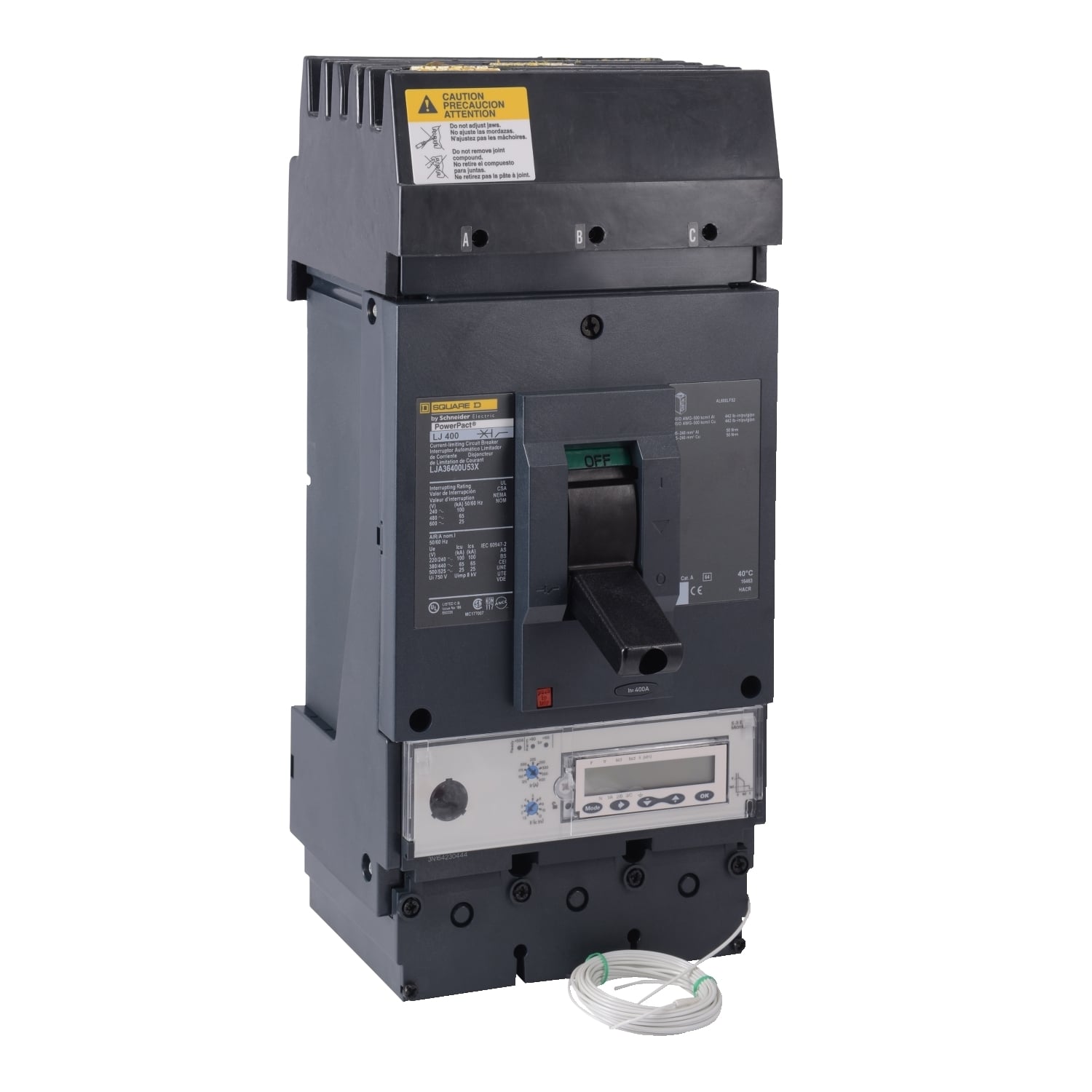 LJA36600U53X PowerPact Molded Case Circuit Breaker, 600 V AC, 600 A, 25 kA Interrupt, 3 Poles, Electronic Trip