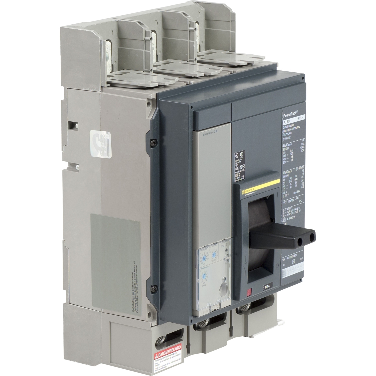 PJP36080U33A PowerPact MasterPact Molded Case Circuit Breaker, 600 V AC, 800 A, 25 kA Interrupt, 3 Poles, Electronic Trip