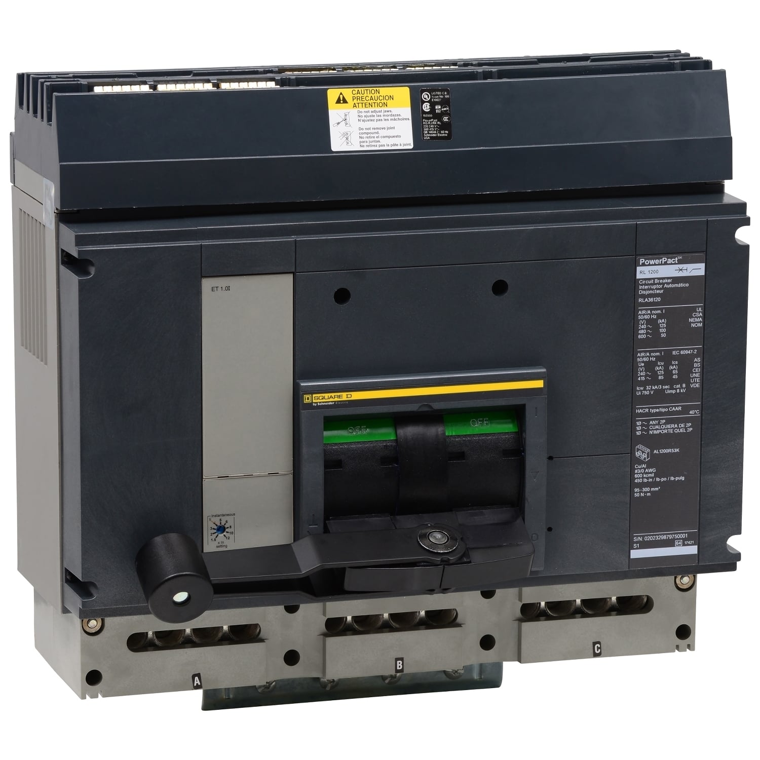 RKA36120CU43A Molded Case Circuit Breaker, 1200 Amp, 3 Pole, 600V