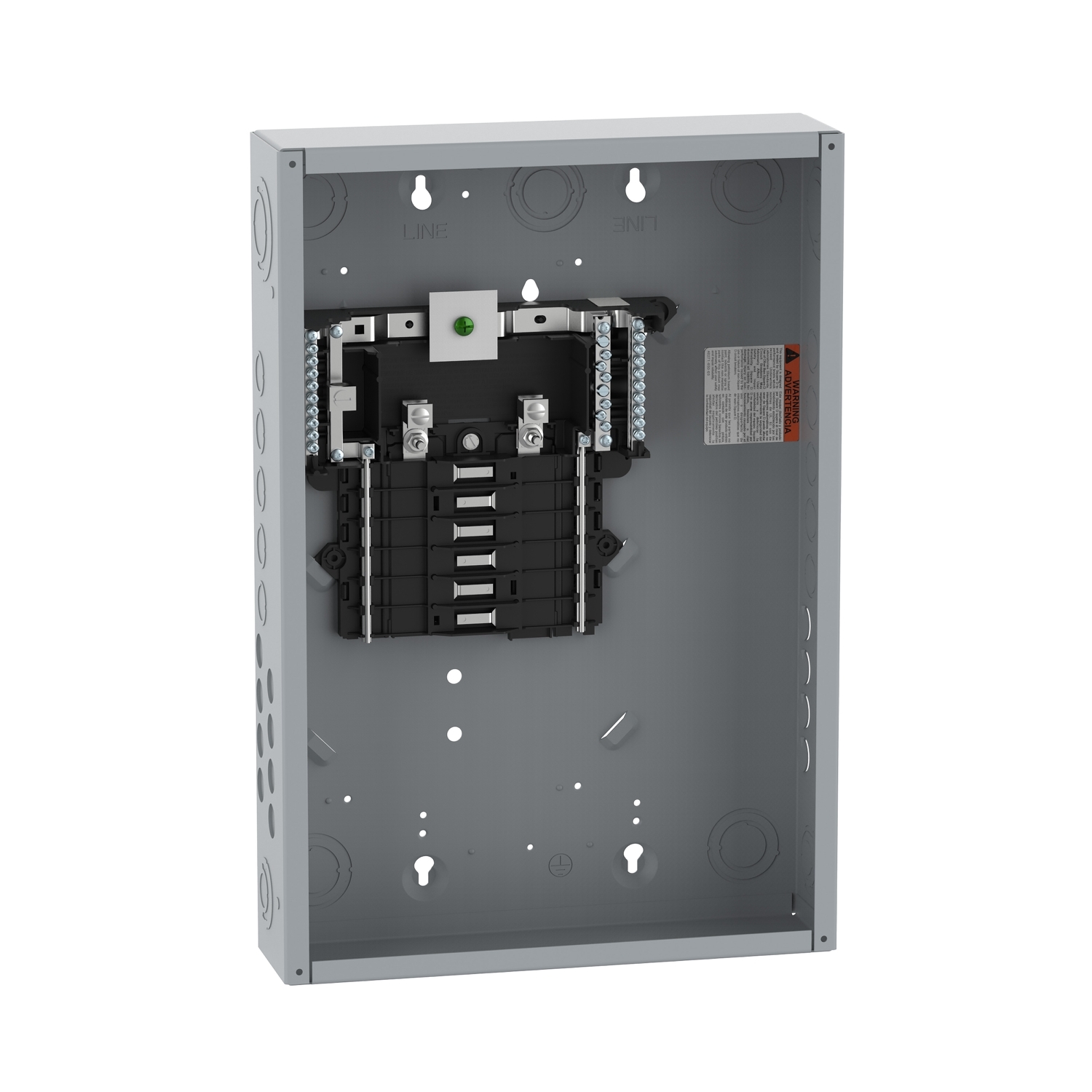 Load center, QO, 1 phase, 12 spaces, 12 circuits, 125A convertible main lugs, PoN, NEMA1, wide gutter