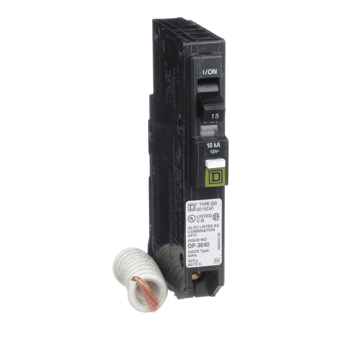 QO115CAFIC  Circuit Breaker, 15 Amp, 1 Pole, 120/240V