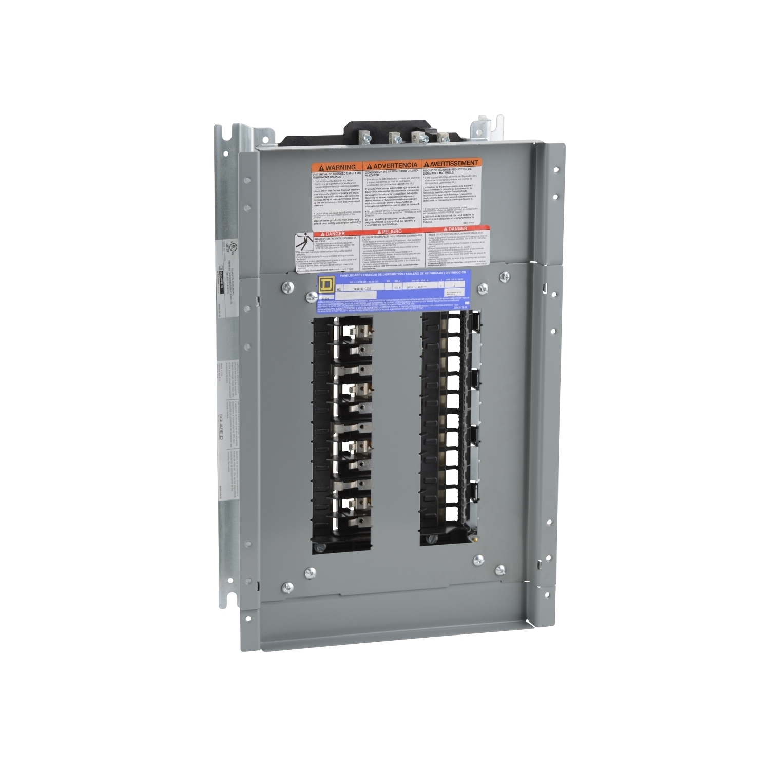 NQ424L1C23B 3-Phase Main Lug Panelboard Interior, 240 V AC/48 V DC, 100 A, 10/22/65 kA Interrupt, 24 Spaces