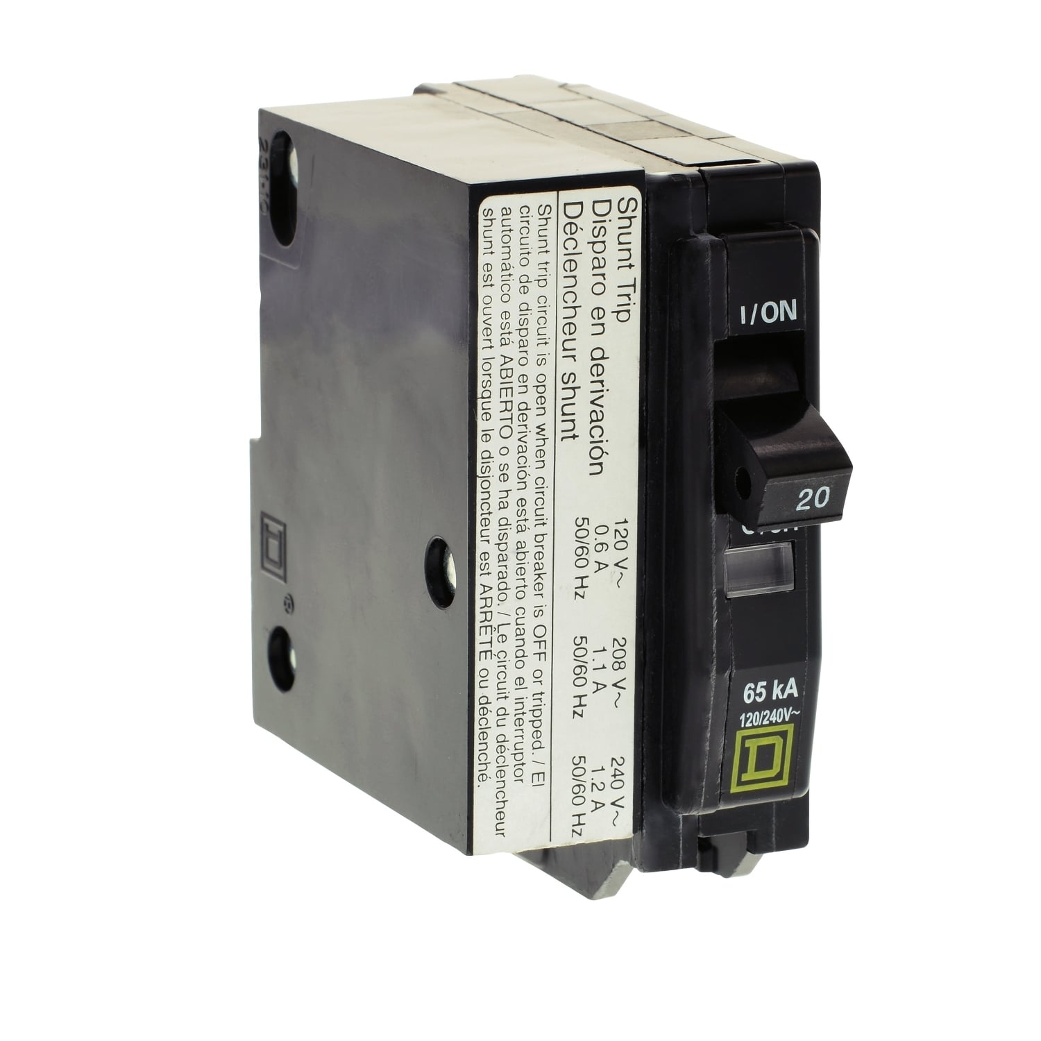 QH1201021 QO Series Standard Miniature Circuit Breaker, 120/240 V AC, 20 A, 65 kA Interrupt, 1 Pole, Thermal Magnetic Trip