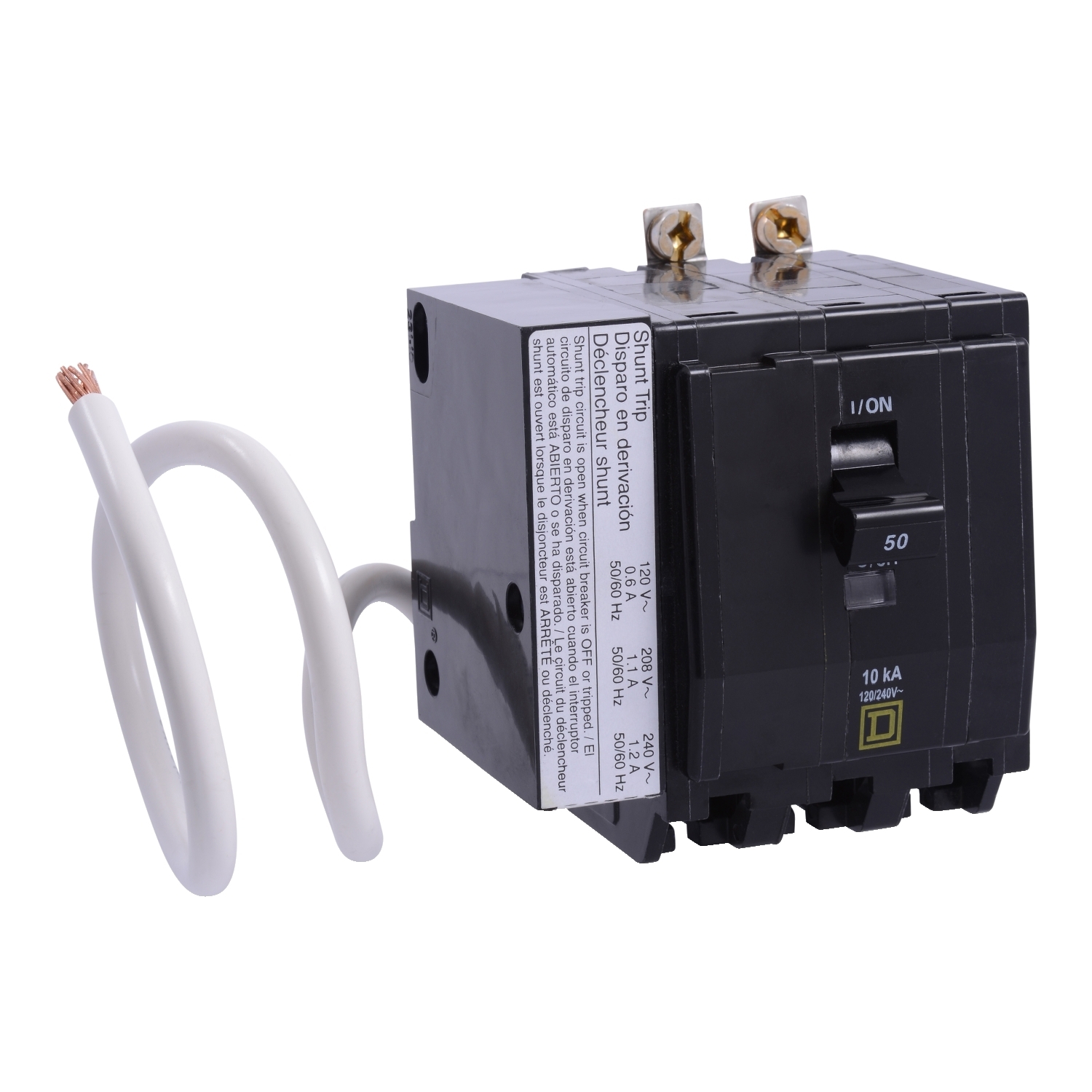 QOB350SWN1021 Switch Neutral Common Trip Miniature Circuit Breaker, 120/240 V AC, 50 A, 10 kA Interrupt, 3 Poles, Thermal Magnetic Trip