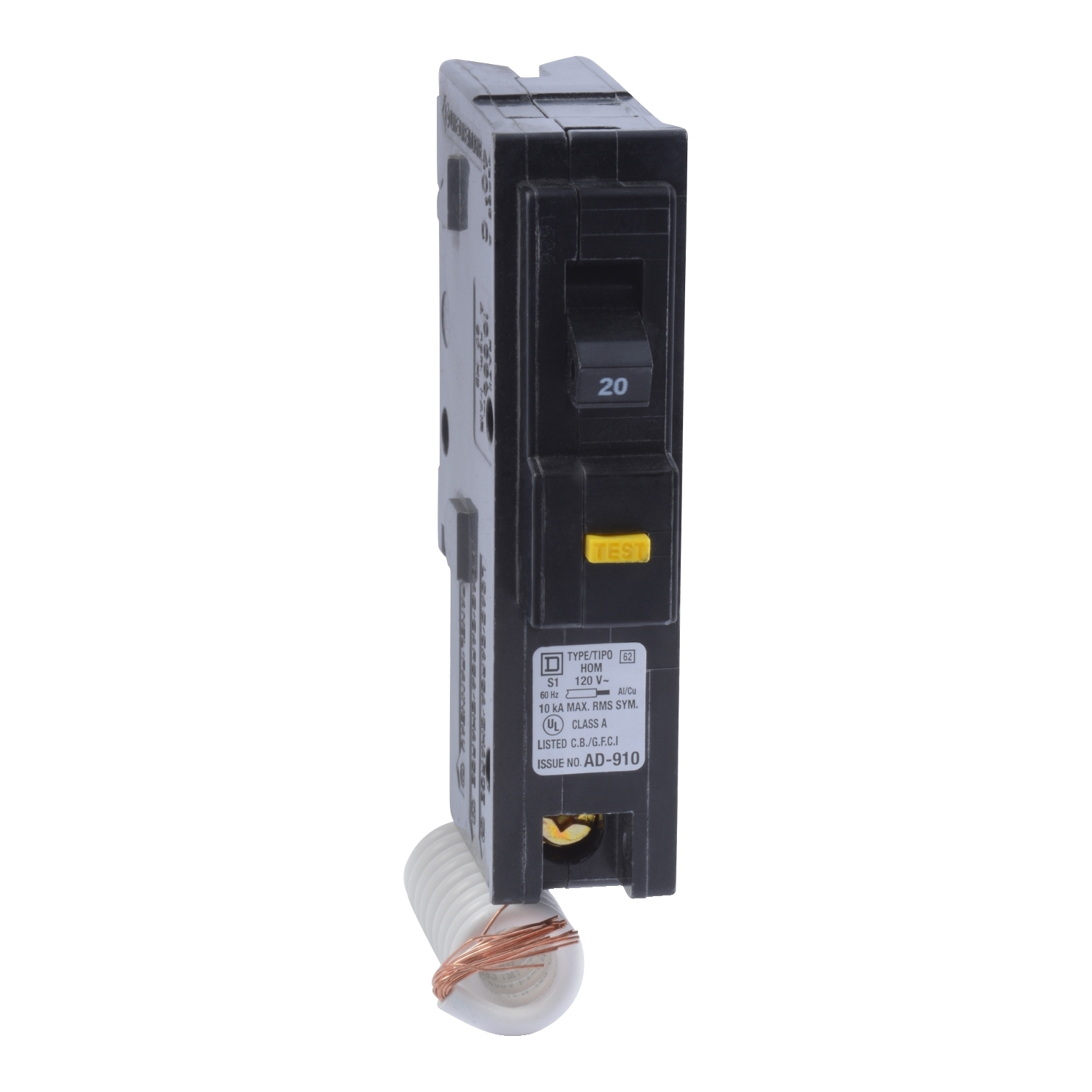 HOM120GFICP Miniature Circuit Breaker, 120 V AC, 20 A, 10 kA Interrupt, 1 Poles