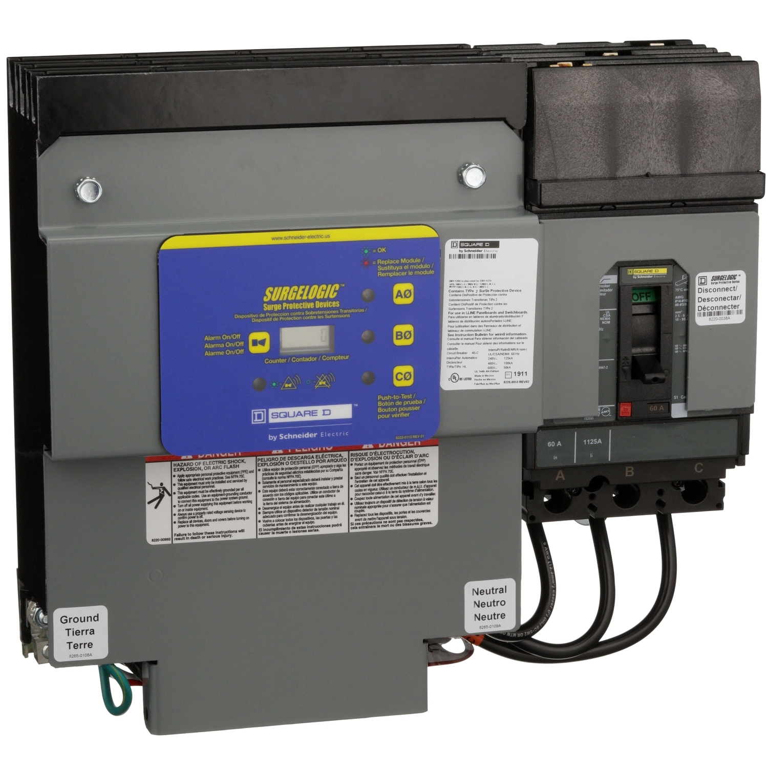 HL2IMA16C1 Surgelogic IMA Type 1 Surge Protective Device, 208Y/120 V AC, 3 Poles, 200 kA SCCR, 3 ph