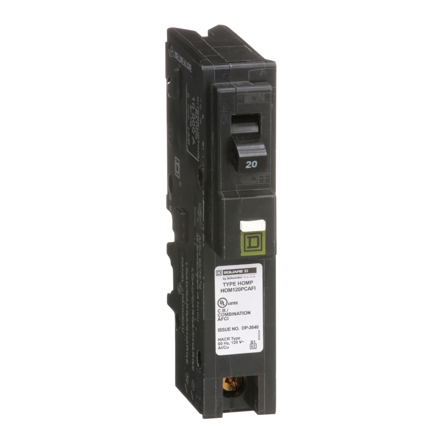 HOM120PCAFIC Homeline Miniature Circuit Breaker, 20 Amp, 1 Pole, 120V