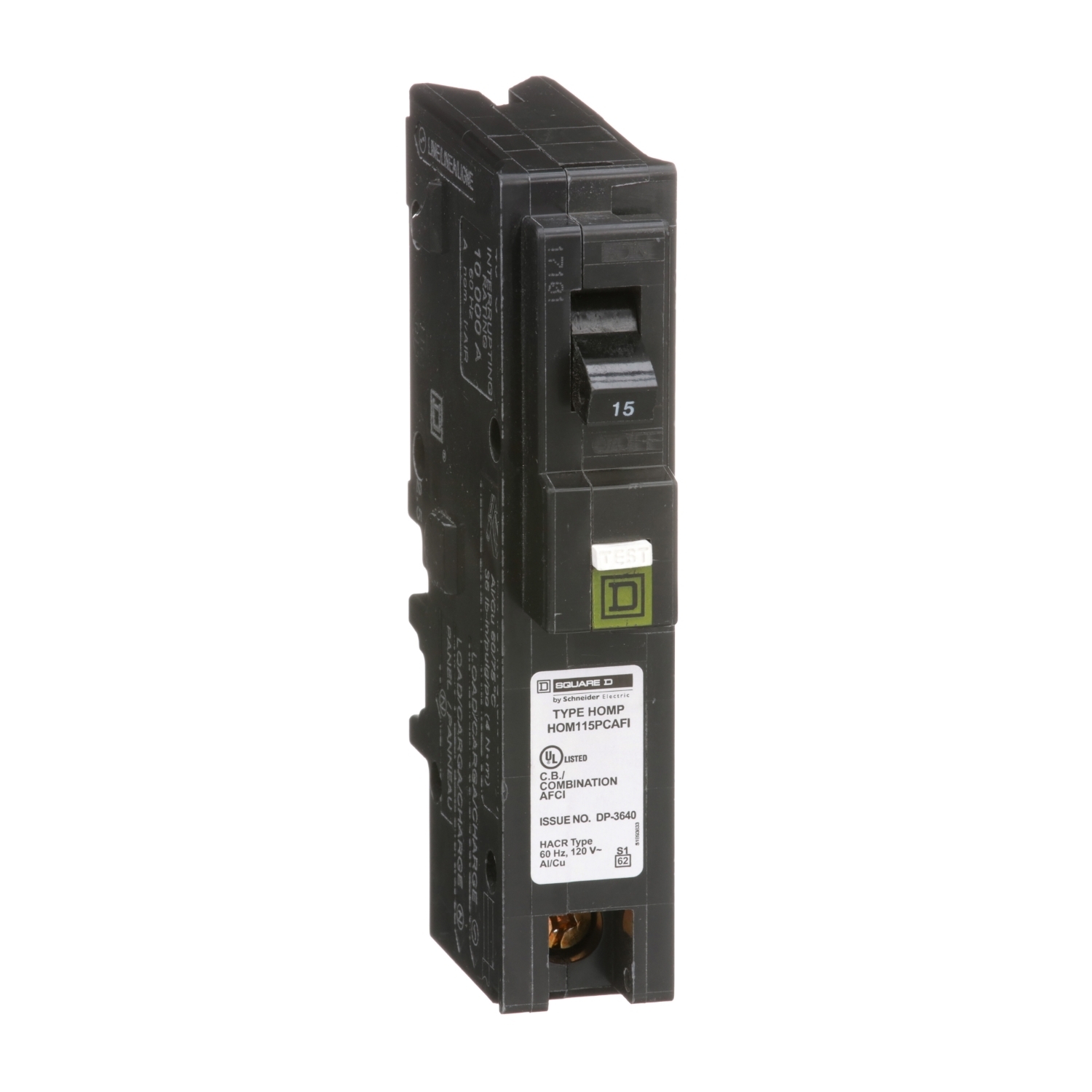 HOM115PCAFIC Homeline Miniature Circuit Breaker, 15 Amp, 1 Pole, 120V