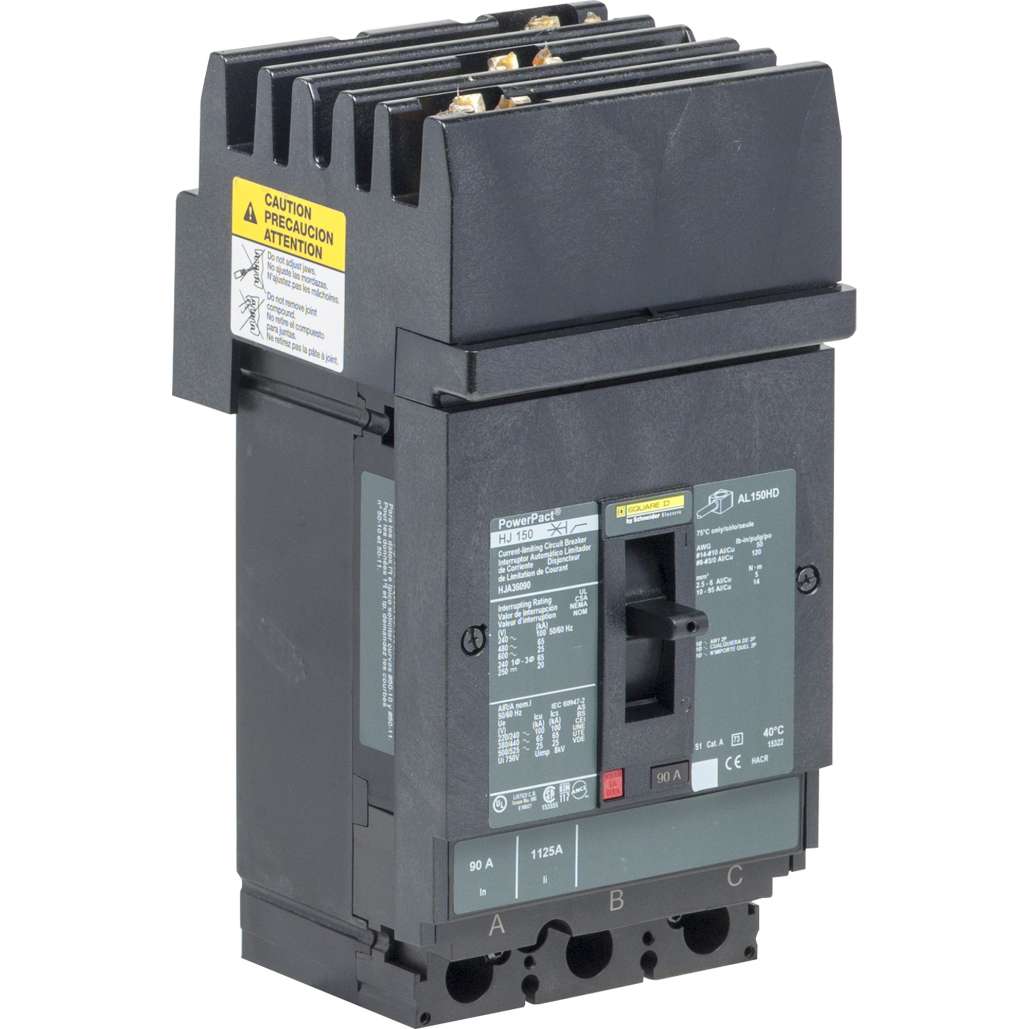 HJA36060SN PowerPact Molded Case Circuit Breaker, 600 V AC, 60 A, 25 kA Interrupt, 3 Poles, Thermal Magnetic Trip