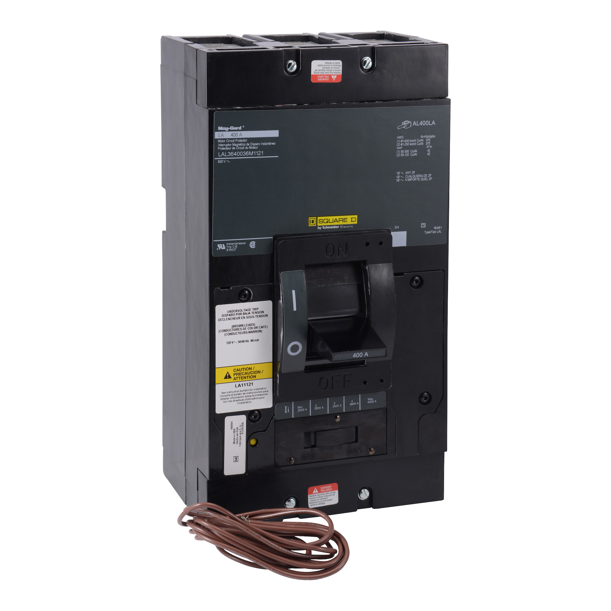 LHL3640032M PowerPact Motor Circuit Protector, 600 V AC/250 V DC, 400 A, 25 kA Interrupt, 3 Poles, Thermal Magnetic Trip