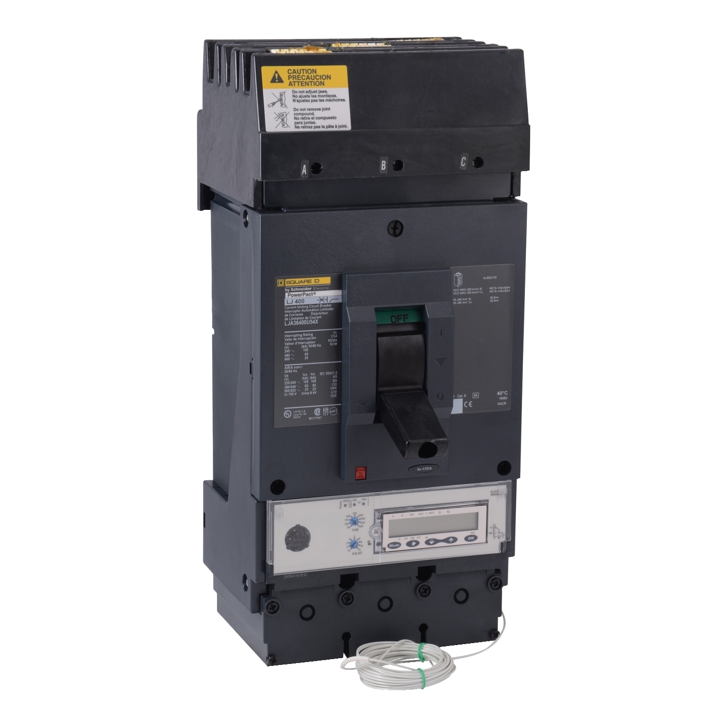 LJA36600U54X PowerPact Molded Case Circuit Breaker, 600 V AC, 600 A, 25 kA Interrupt, 3 Poles, Electronic Trip
