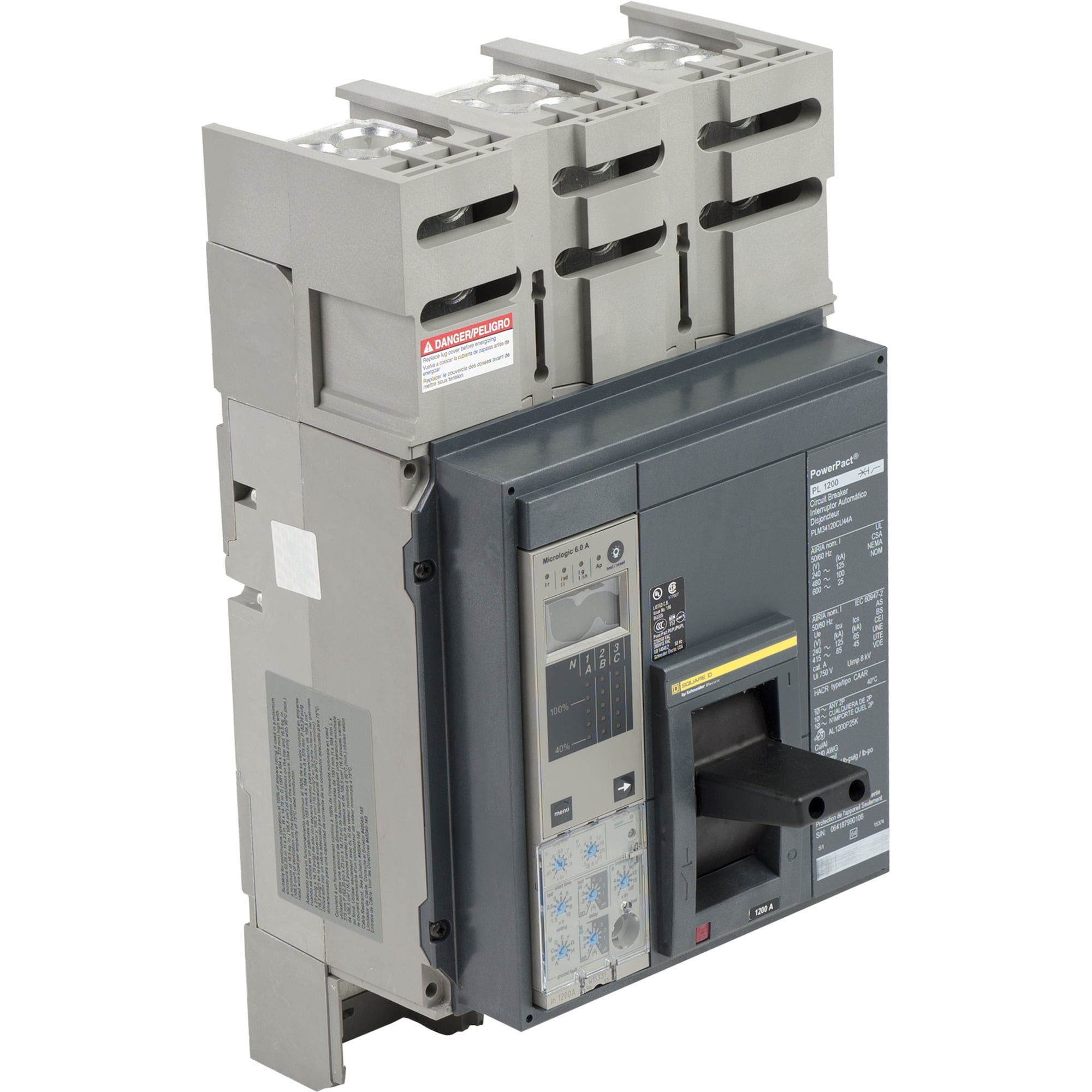 PLM34080CU33A PowerPact MasterPact Molded Case Circuit Breaker, 480 V AC, 800 A, 100 kA Interrupt, 3 Poles, Electronic Trip