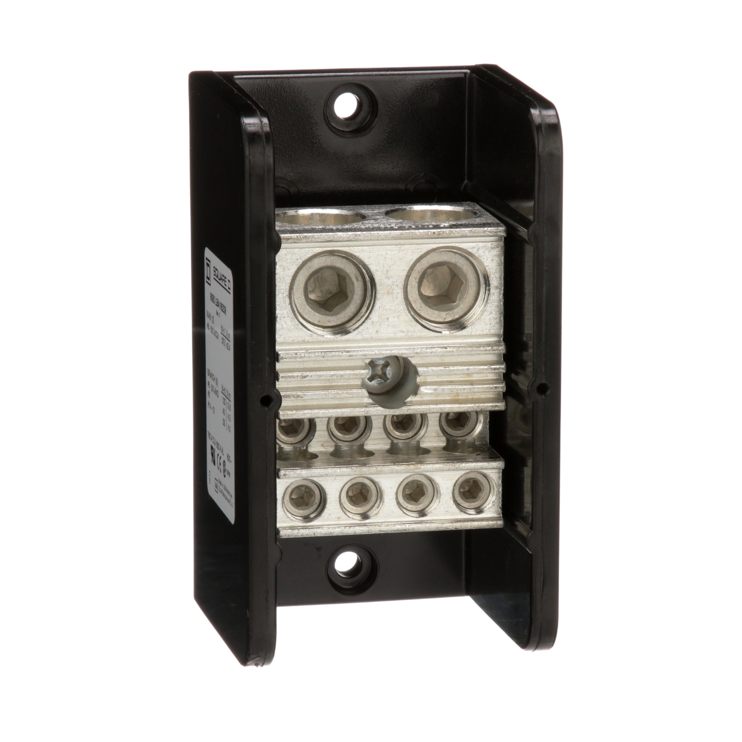 9080LBA165208 Standard Power Distribution Block, 600 VAC/VDC, 760/620 A, 1 Pole, 14 to 2/0 AWG, 4 AWG to 500 kcmil Wire, Phenolic