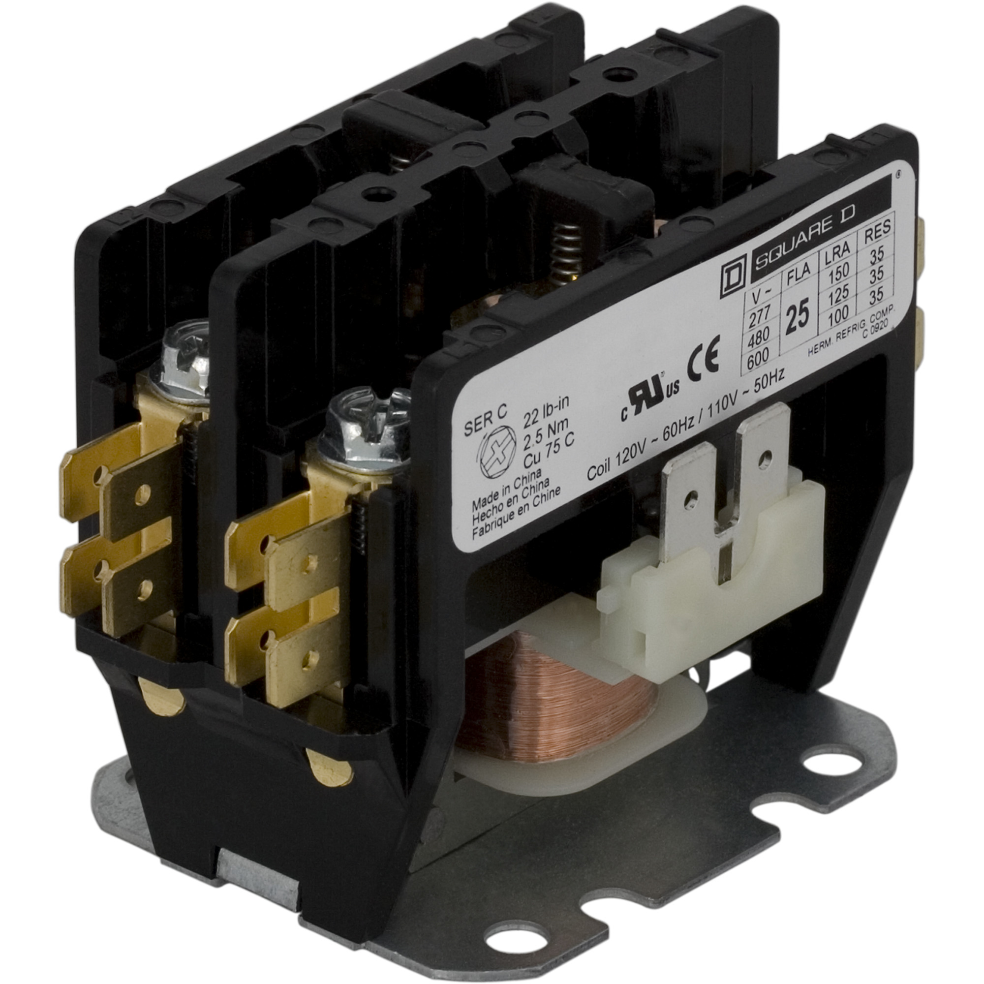 8910DP12V06 Type DP Definite Purpose Contactor, 440 V AC at 50 Hz to 480 V AC at 60 Hz V Coil, 20 A, 2NO Contact, 2 Poles