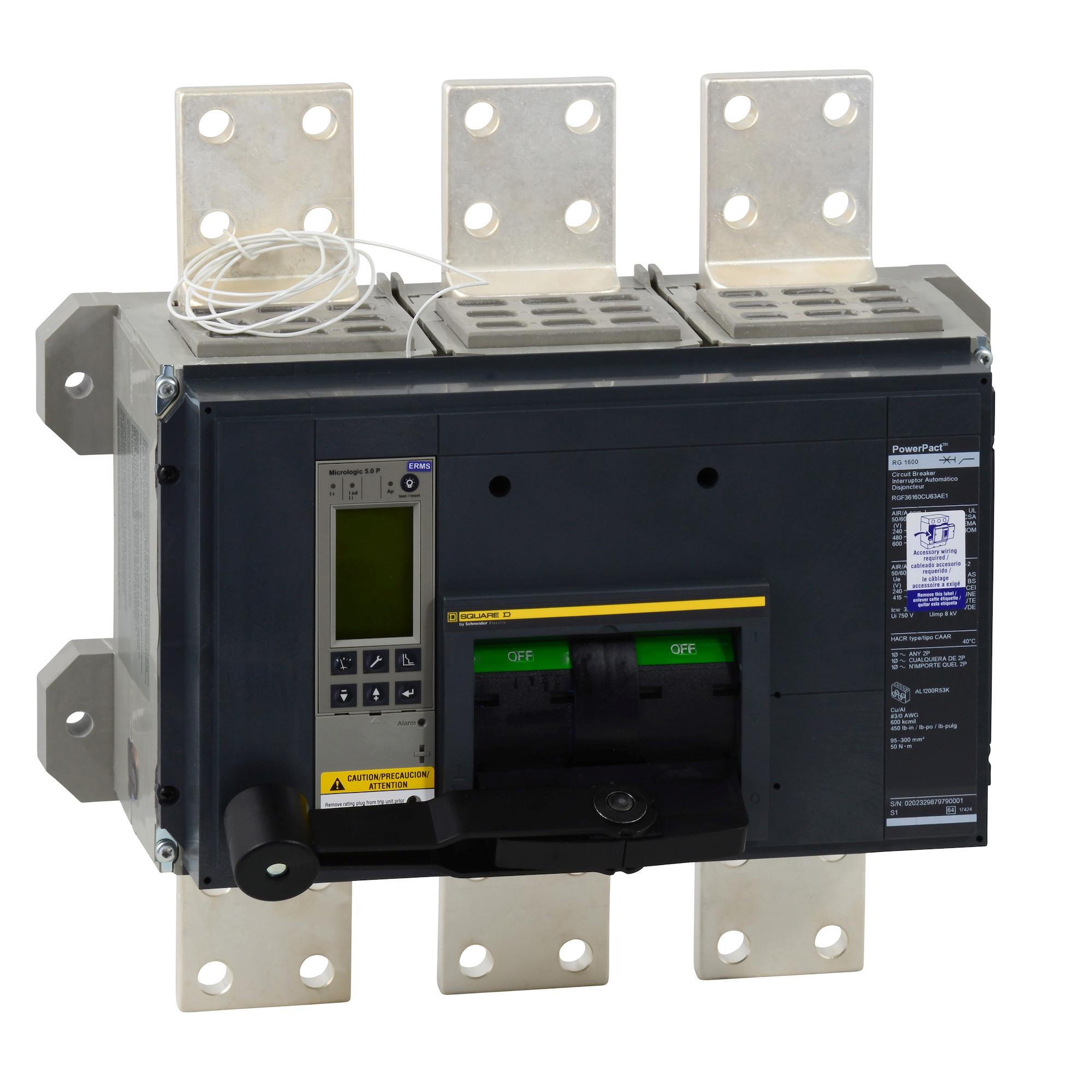 RJF36160U64AE1 Circuit Breaker, 600 V AC, 1600 A, 65 to 100 kA interrupt, 3 poles, Electronic Trip trip