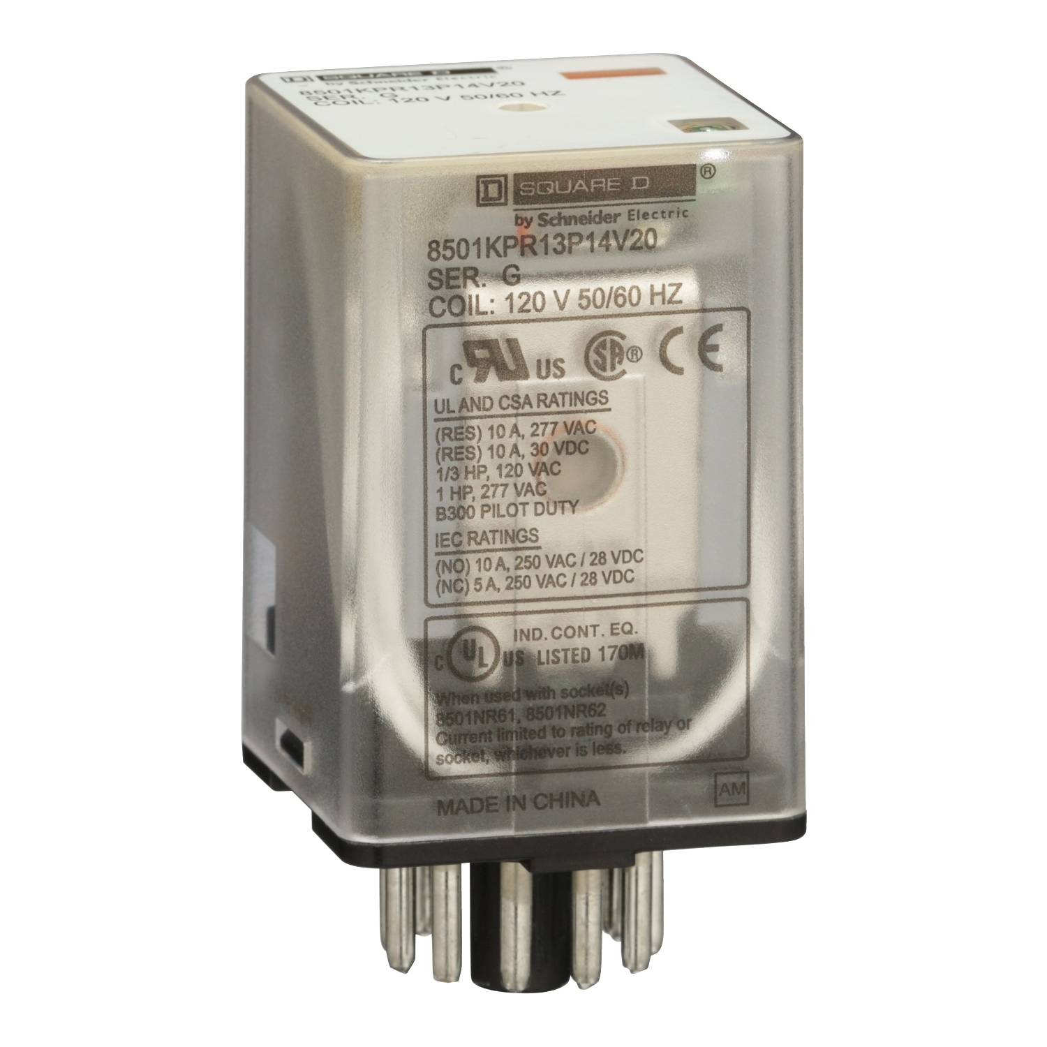 8501KPR13P14V20 8501K Series Relay, 10 A, 11 pin, 3 Form C 3PDT contact