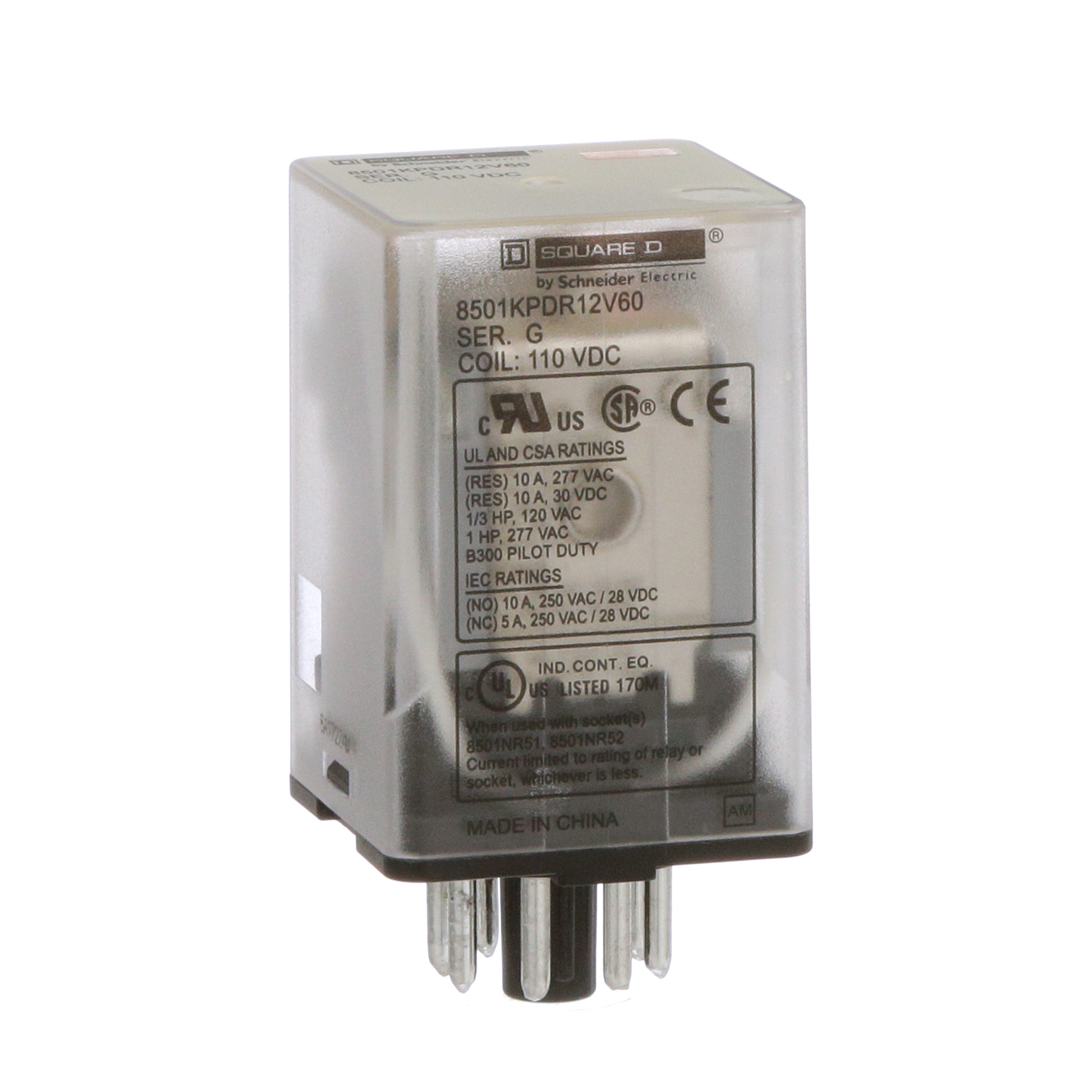 8501KPDR12V60 8501K Series Relay, 10 A, 8 pin, 2 Form C DPDT contact, 24 V DC v coil