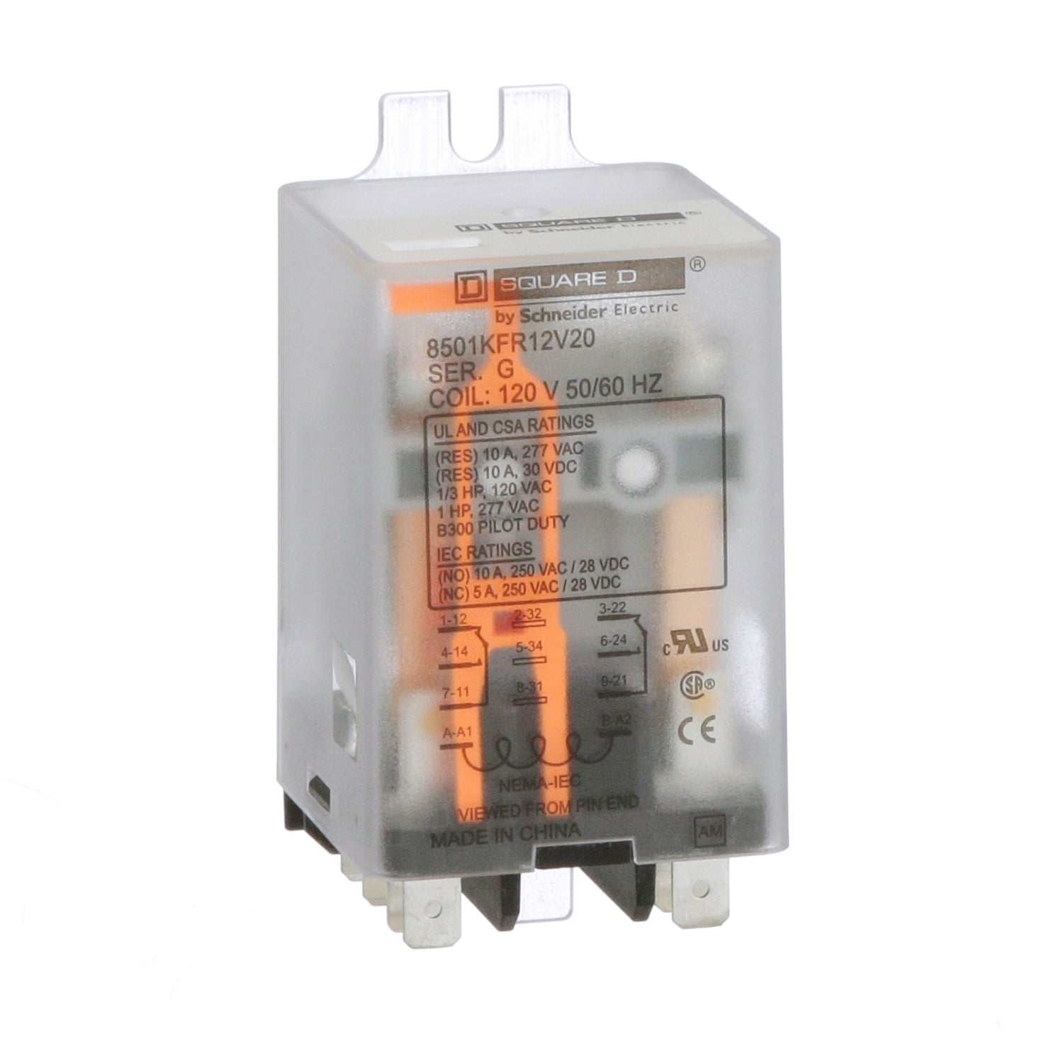 8501KFR12V20 8501K Series Relay, 10 A, 2 Form C DPDT contact