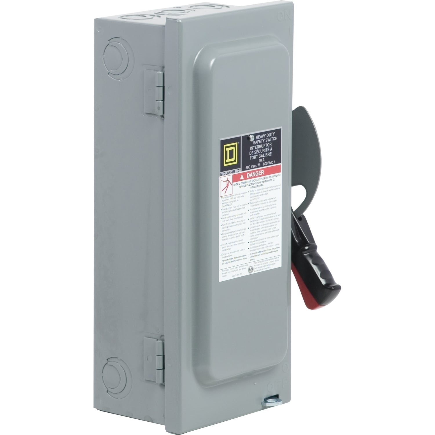 CH361 Fusible Heavy Duty Single Throw Disconnect Switch, 600 VAC/VDC, 30 A, 7-1/2 hp, 15 hp, 20 hp, 3PST Contact, 3 Poles