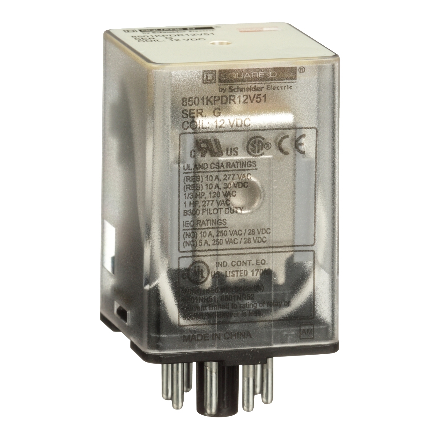 8501KPDR12V51 8501K Series General Purpose Relay, 10 A, 8 pin, 2 Form C DPDT-NO,NC contact, 12 V DC v coil