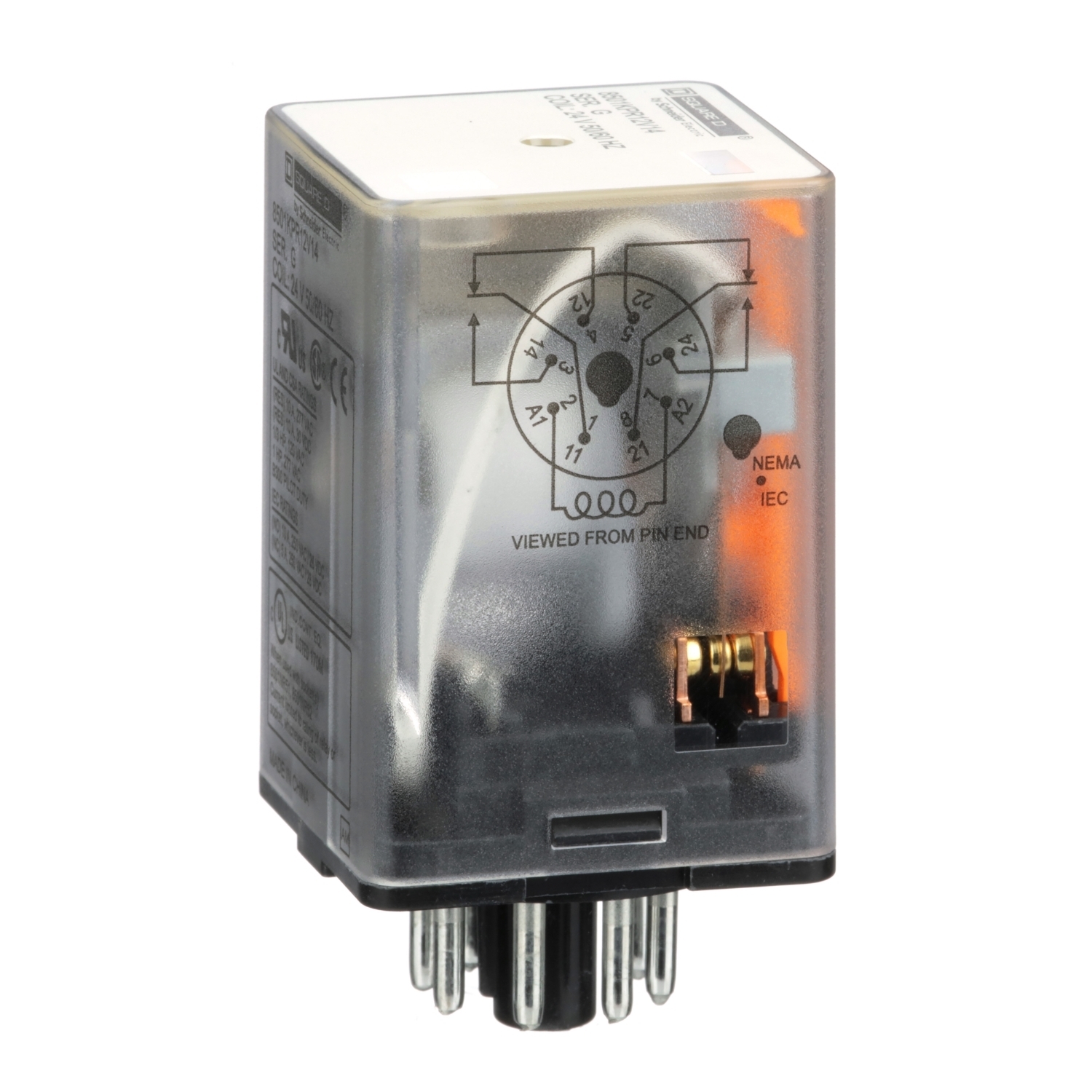 8501KPR12V14 Type K General Purpose Relay With Standard Cover, 10 A, 8 Pin, 2CO 2 Form C DPDT Contact, 300 V AC, 30 V DC V Coil