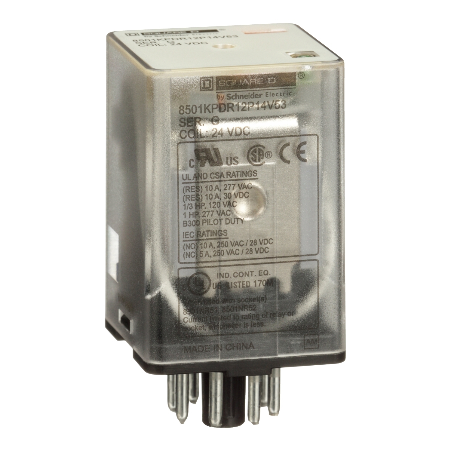 8501KPDR12P14V53 8501K Series Relay, 10 A, 8 pin, 2 Form C DPDT contact