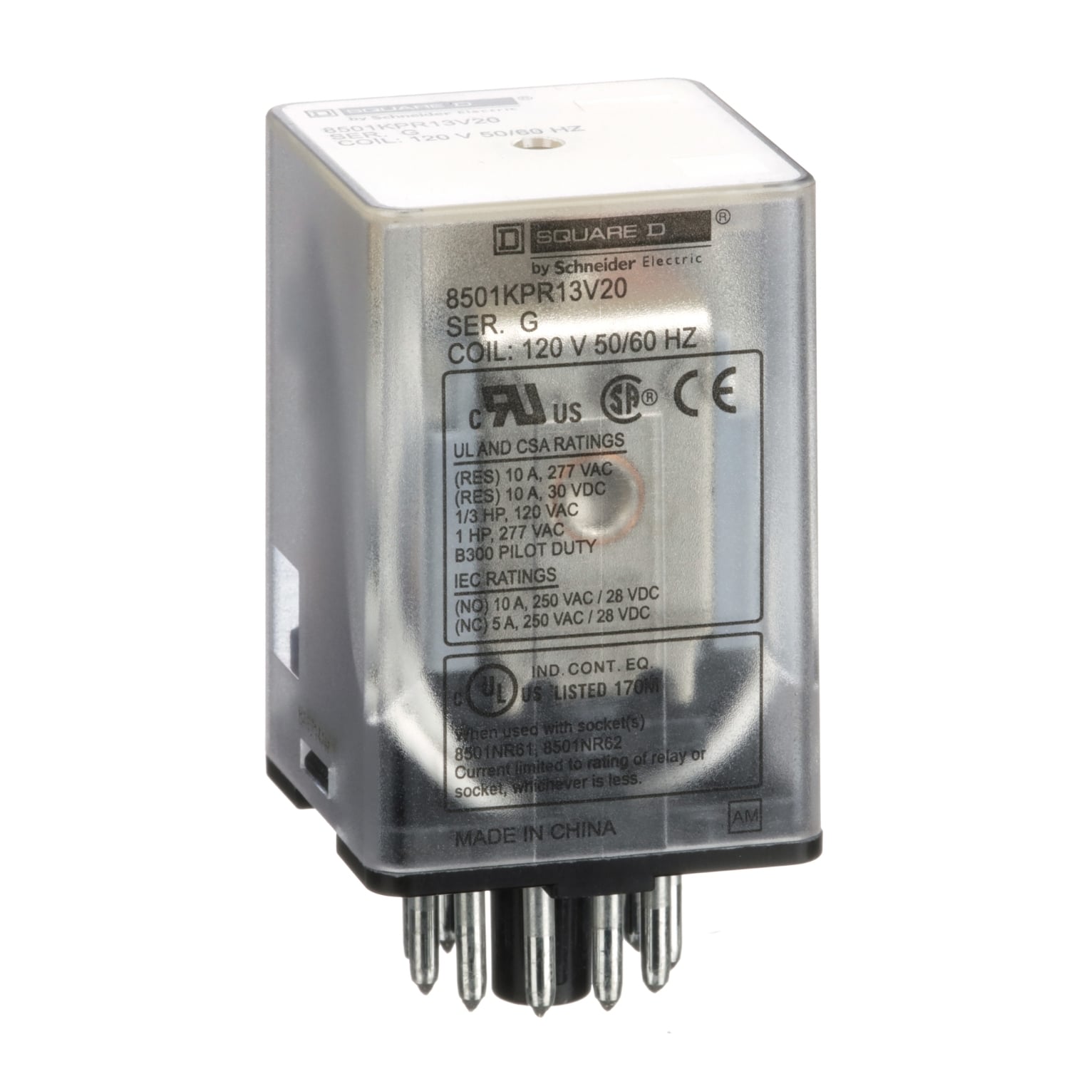 8501KPR13V20 8501K Series Relay, 10 A, 11 pin, 3 Form C 3PDT contact