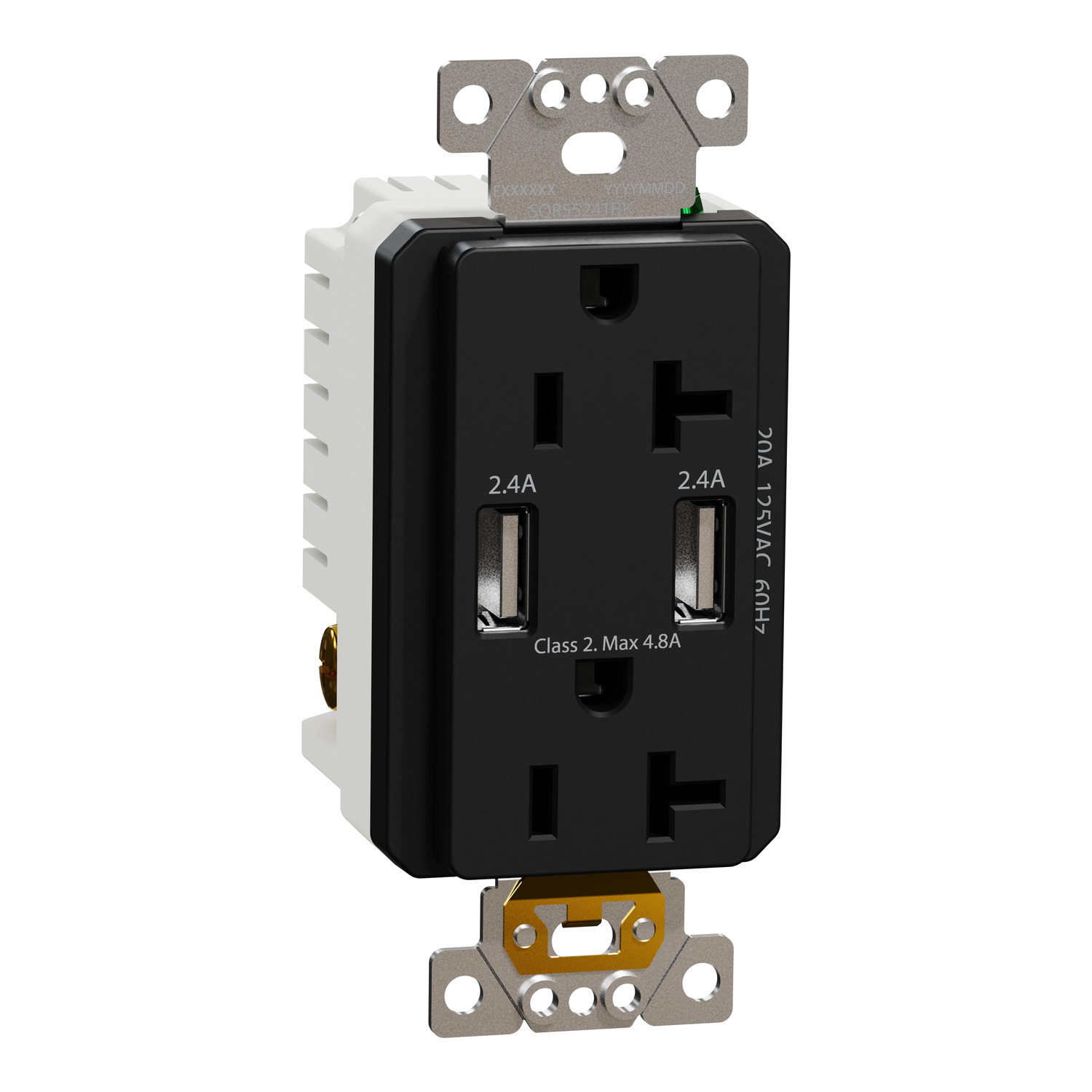 SQR55241BK X Series, 125 V, 20 A, 2 x 2P + E Poles, Black