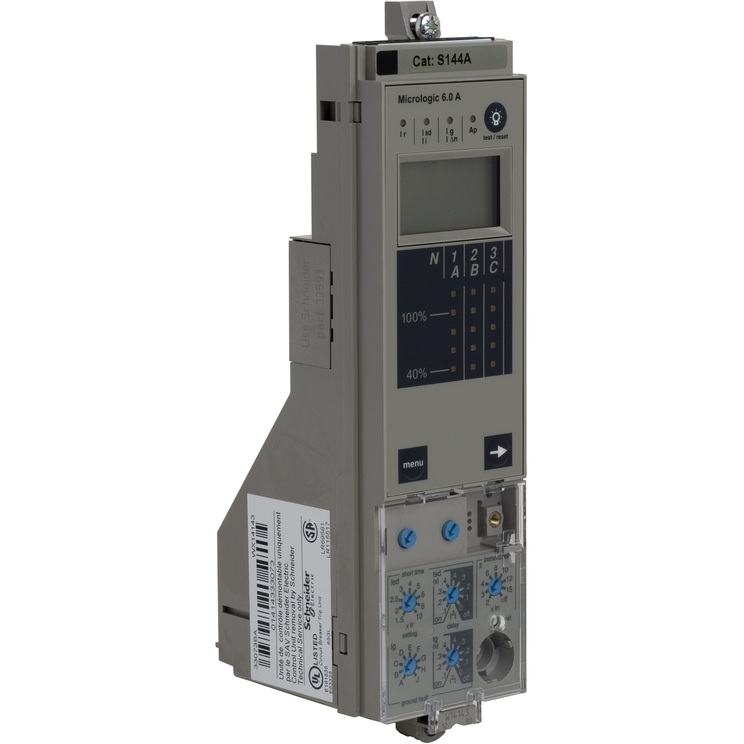 S144A Micrologic 6.0 A Electronic LSIG Breaker Trip Unit, 6 A, P/R Frame, For Use With PowerPact NS, NT, NW, PG, PJ, PK, PL, RG, RJ, RK, RL Molded Case and Insulated Case Circuit Breaker