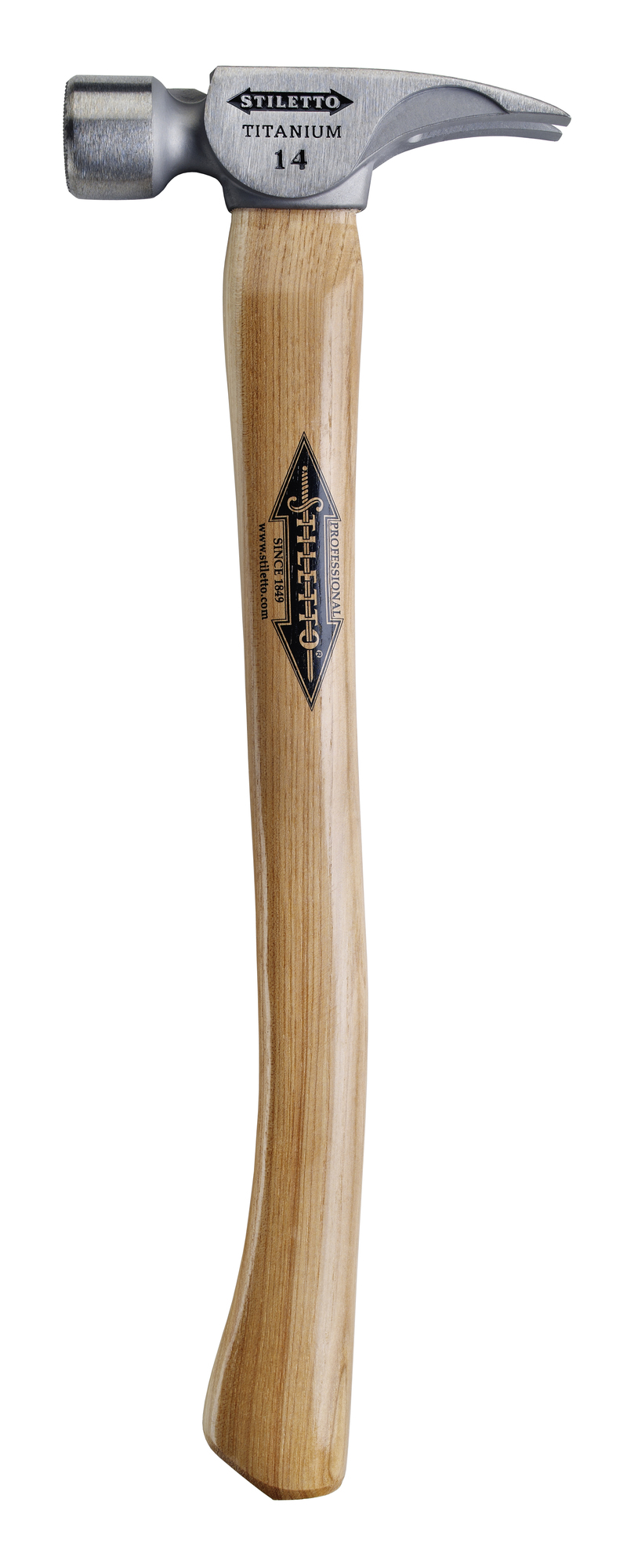 TI14MC Framing Hammer, 18 in OAL, Milled Face, 14 oz Titanium Head, Straight Claw, Hickory Handle