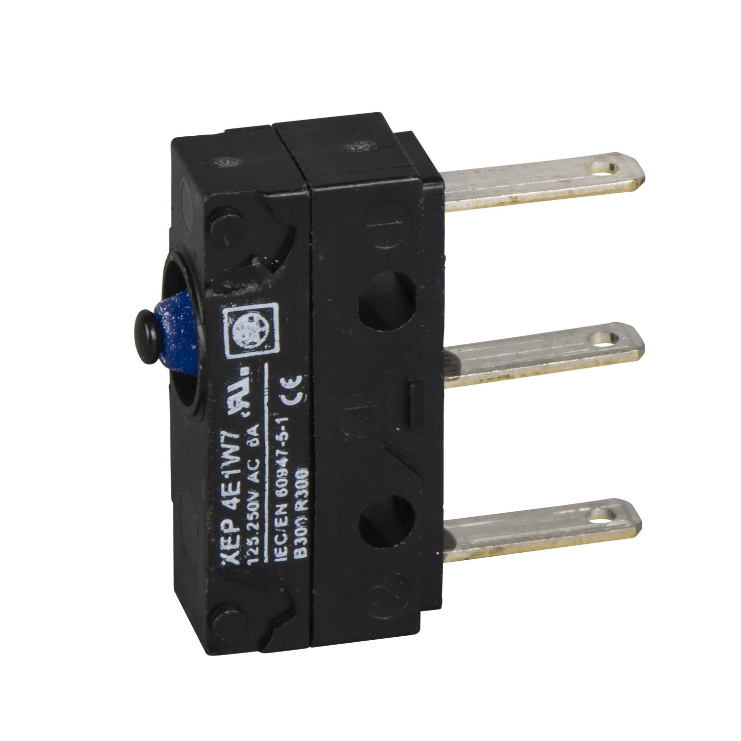 XEP4E1W7 OsiSense XC Miniature Special Format Limit Switch, 250 V AC, 7.5 A, Plunger Actuator, 1CO Contact