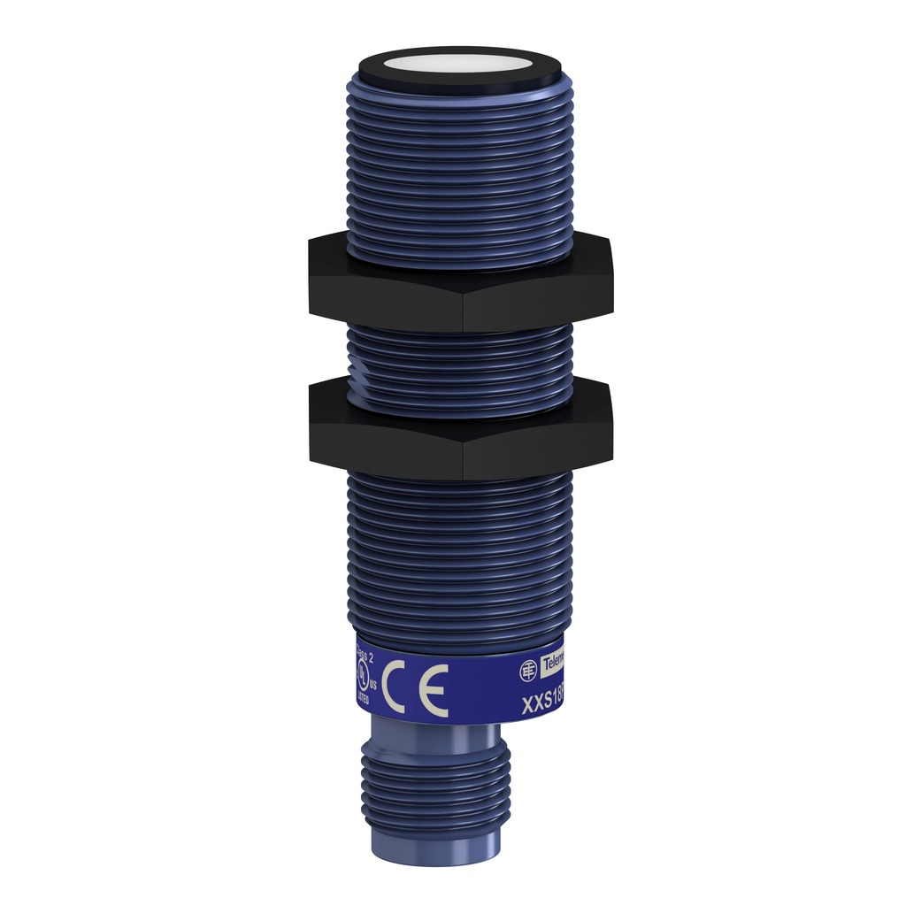 XXS18P1AM12 OsiSense XX Cylindrical Straight Sensor, Ultrasonic, Analog Output, 12 to 24 V DC