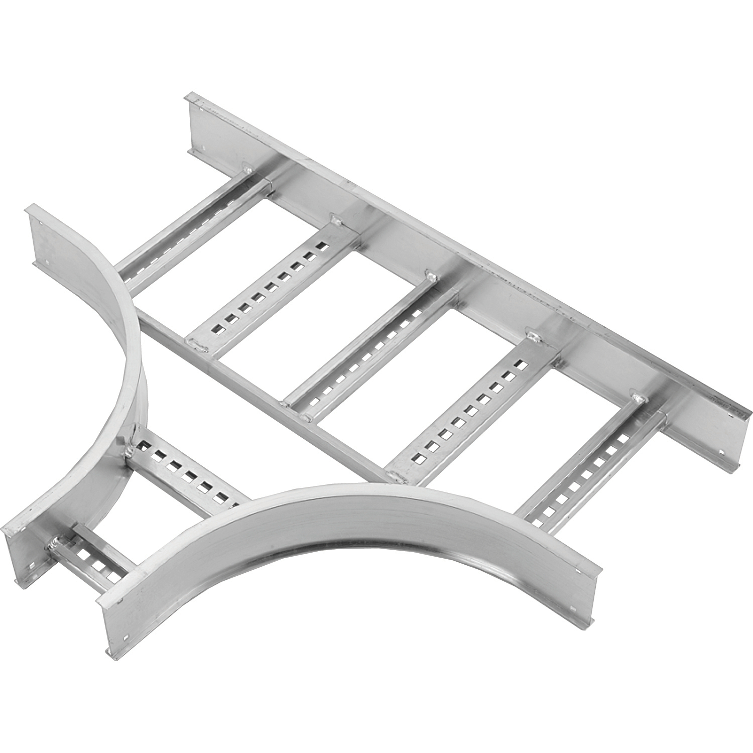 AHF41812LRT24 H-Style Horizontal Reducing Tee, 18 x 12 in W Tray, 4 in H, 24 in Bend Radius, Ladder Bottom, Aluminum