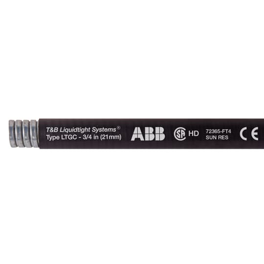 LTGCS02B-C T&B Type LTGC Liquid Tight Flexible Metal Conduit With PVC Jacket, 1/2 in Trade, 0.622 in ID x 0.84 in OD, 100 ft L, Steel