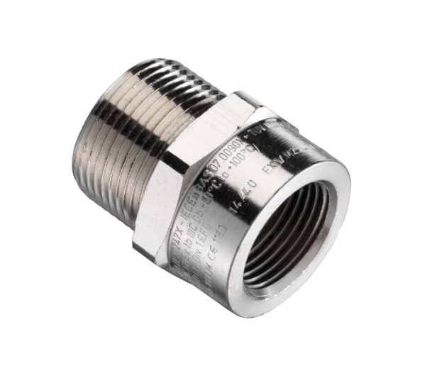EXN/M40-150/TC Kopex-Ex Thread Converter Straight Conduit Adapter, M40 x 1-1/2 in, Male x FNPT Thread, Brass, Nickel Plated