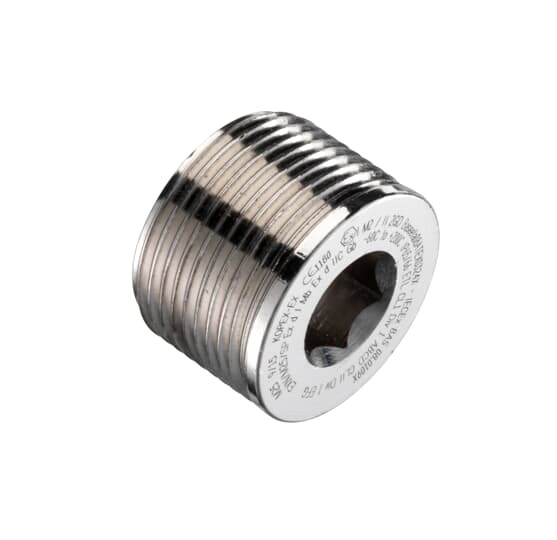 EXN/100/SP Screw-In Straight Standard Conduit Stopping Plug, 1 in NPT, Brass, Nickel Plated