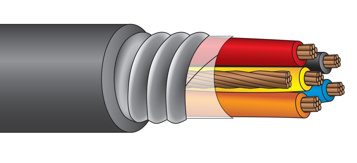 AAP14/2 Type XHHW-2 Jacketed MC Armored Cable, 600 V, (2) 14 AWG Stranded Copper Conductor
