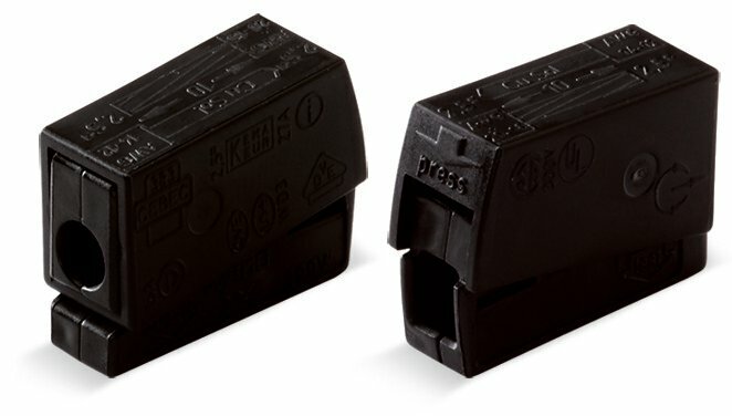 Lighting connector - Wago (224 series) - for 1mm2...2.5mm2 / for #14AWG...#12AWG - Rated current 24A - Black color - with PUSH WIRE spring connections