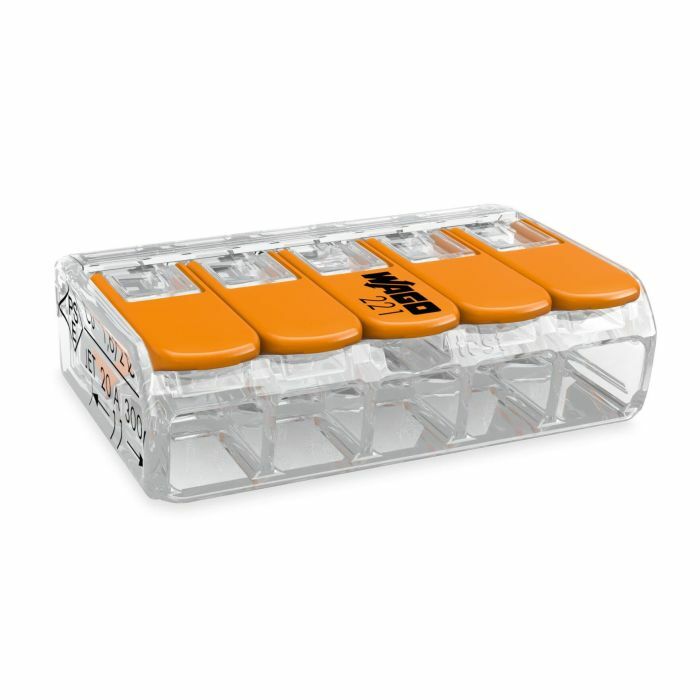 221-415/K194-4045 221 5-Conductor Terminal Block, 450 V, 24 to 12 AWG Wire, 5 Poles