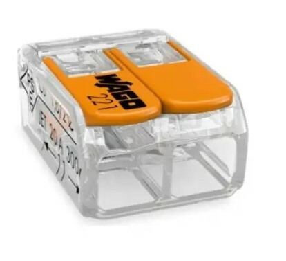 LEVER-NUTS® splicing connector; 2-conductor with operating levers; 24-12 AWG; transparent housing; Jar of 550 pieces